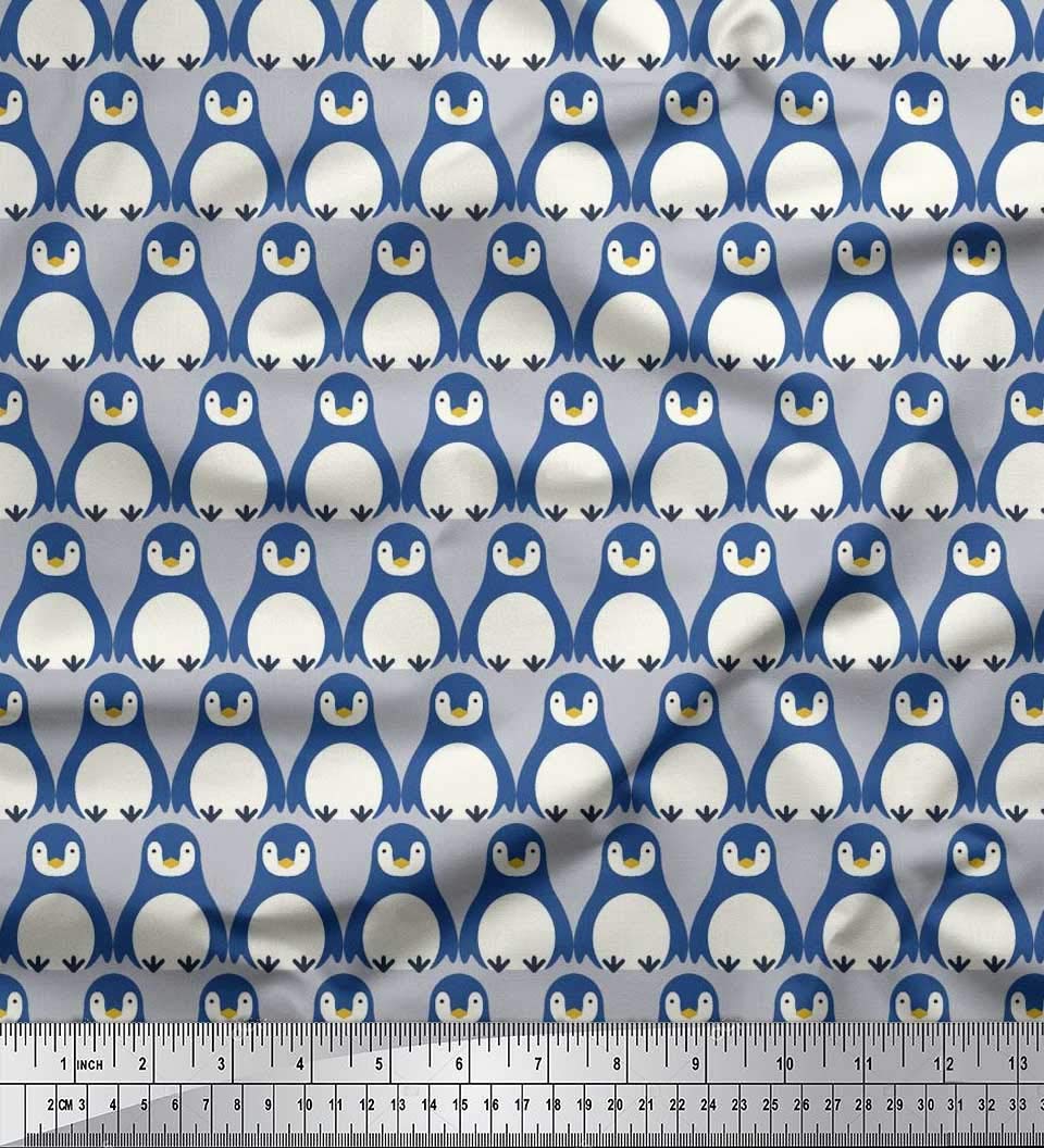 Soimoi Moss Georgette Brown Fabric by The Yard - 42 Inch Wide Printed Fabric with Adorable Penguin Ocean Patterns for Dresses, Scarves & Home Decor