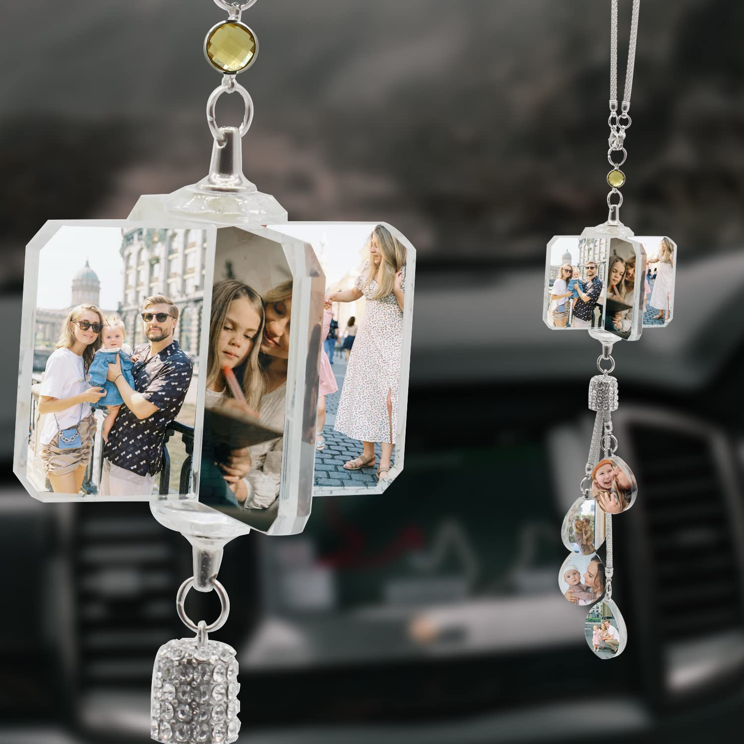 Custom Photo Crystal Car Hanging Ornaments - Personalized Aesthetic Mirror Car Accessories for Family & Friends | Perfect for Car Interior Decoration & Gift Giving