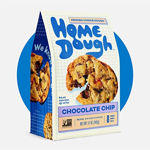 Home Dough Frozen Chocolate Chip Cookie Dough - 3 Bags (24 Gourmet Cookies) | Non-GMO, Organic, Ready-to-Bake | Perfect for Parties, Gifts & Family Baking Time