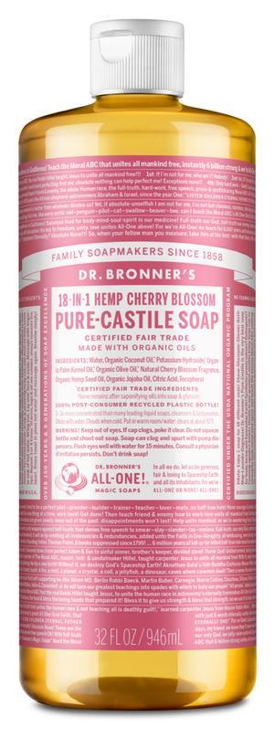 Dr. Bronner's Pure-Castile Liquid Soap - Organic Cherry Blossom Scent | All-Natural Body Wash, Shampoo & Household Cleaner | Vegan, Cruelty-Free for Sensitive Skin & Eco-Friendly Home Use