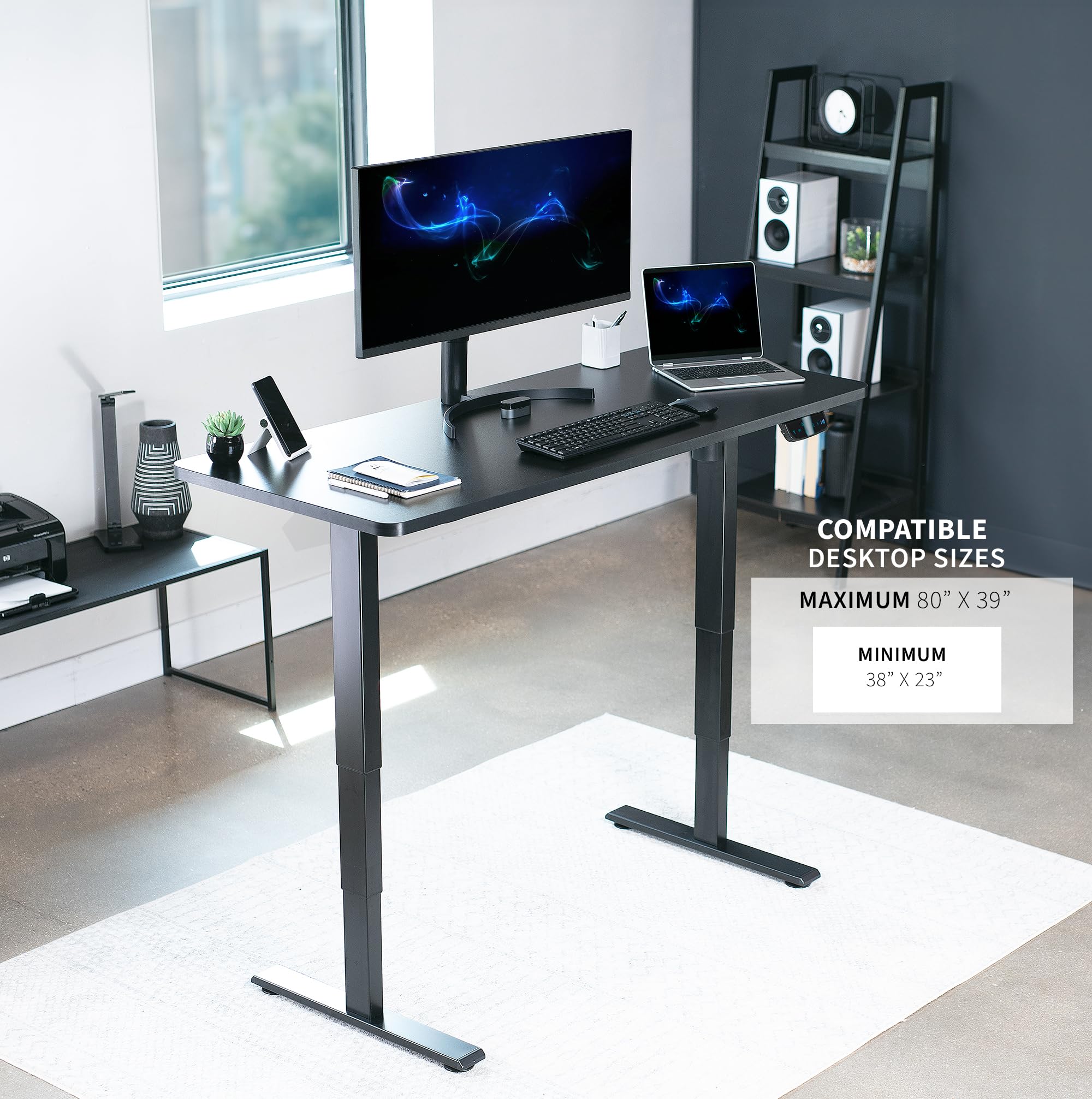 VIVO Black Electric Stand Up Desk Frame Workstation - Single Motor Ergonomic Height Adjustable Base (DESK-V102E) for Home Office & Workspace - Perfect for Remote Work, Gaming & Study Setup