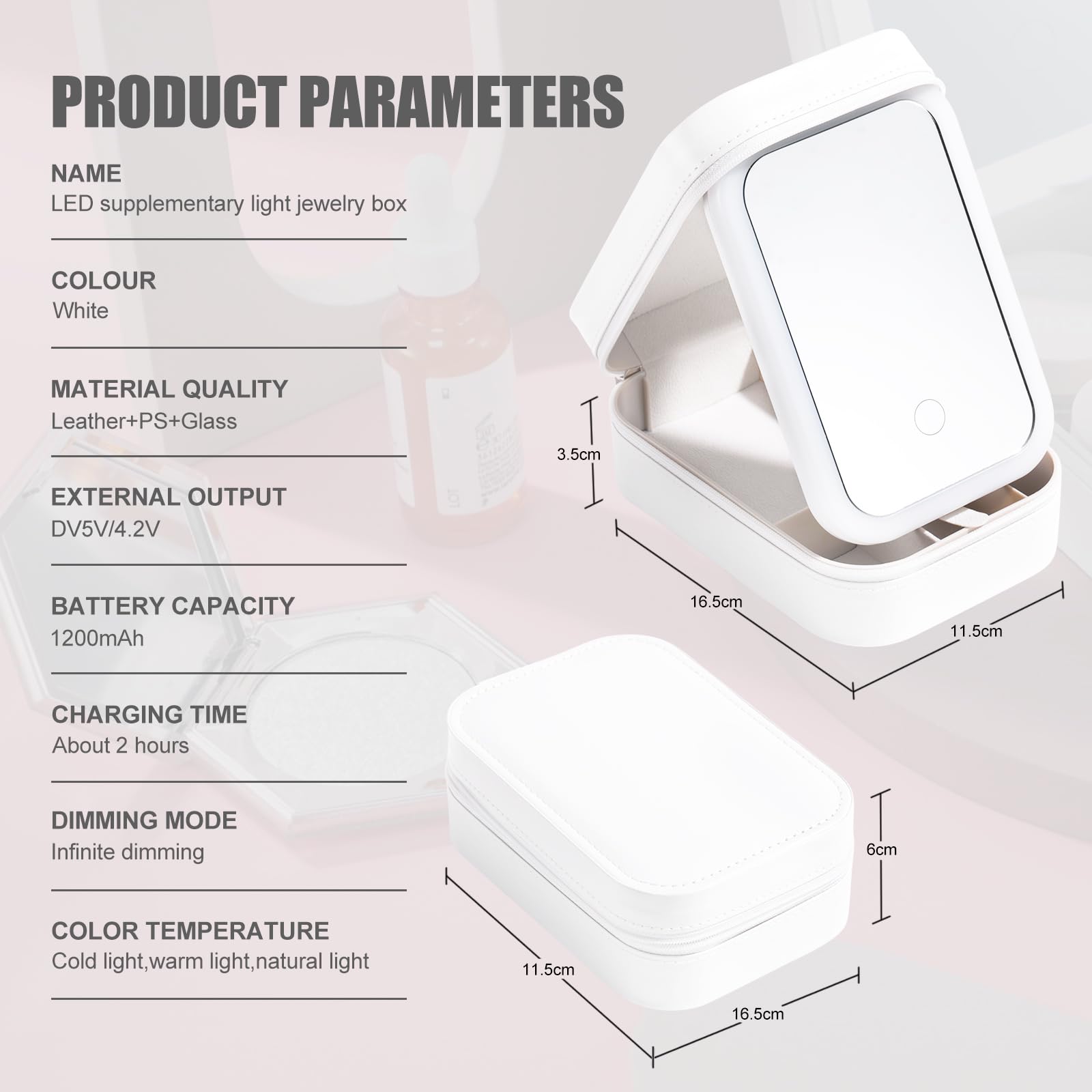 BS-MALL LED Makeup Mirror Case - Travel Cosmetic Storage for Brushes & Tools (White) - Perfect for On-the-Go Beauty