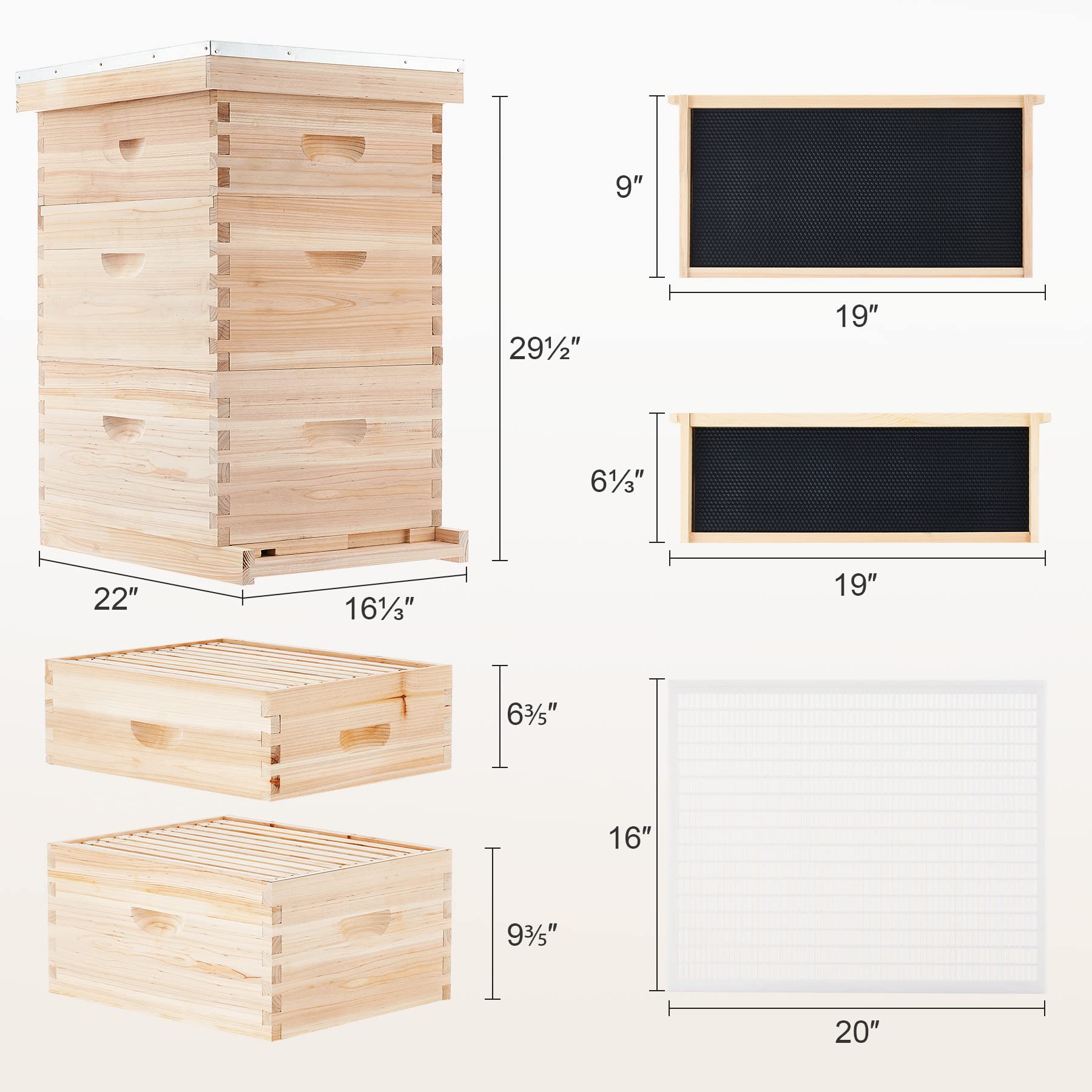 CREWORKS Langstroth Beehive Starter Kit - 3 Layer Bee Hive Box with 10 Medium & 20 Deep Frames, Foundations, Plastic Queen Excluder & Nails - Complete Beekeeping Supplies for Beginners & Professionals | Perfect for Honey Production, Pollination & Backyard Beekeeping