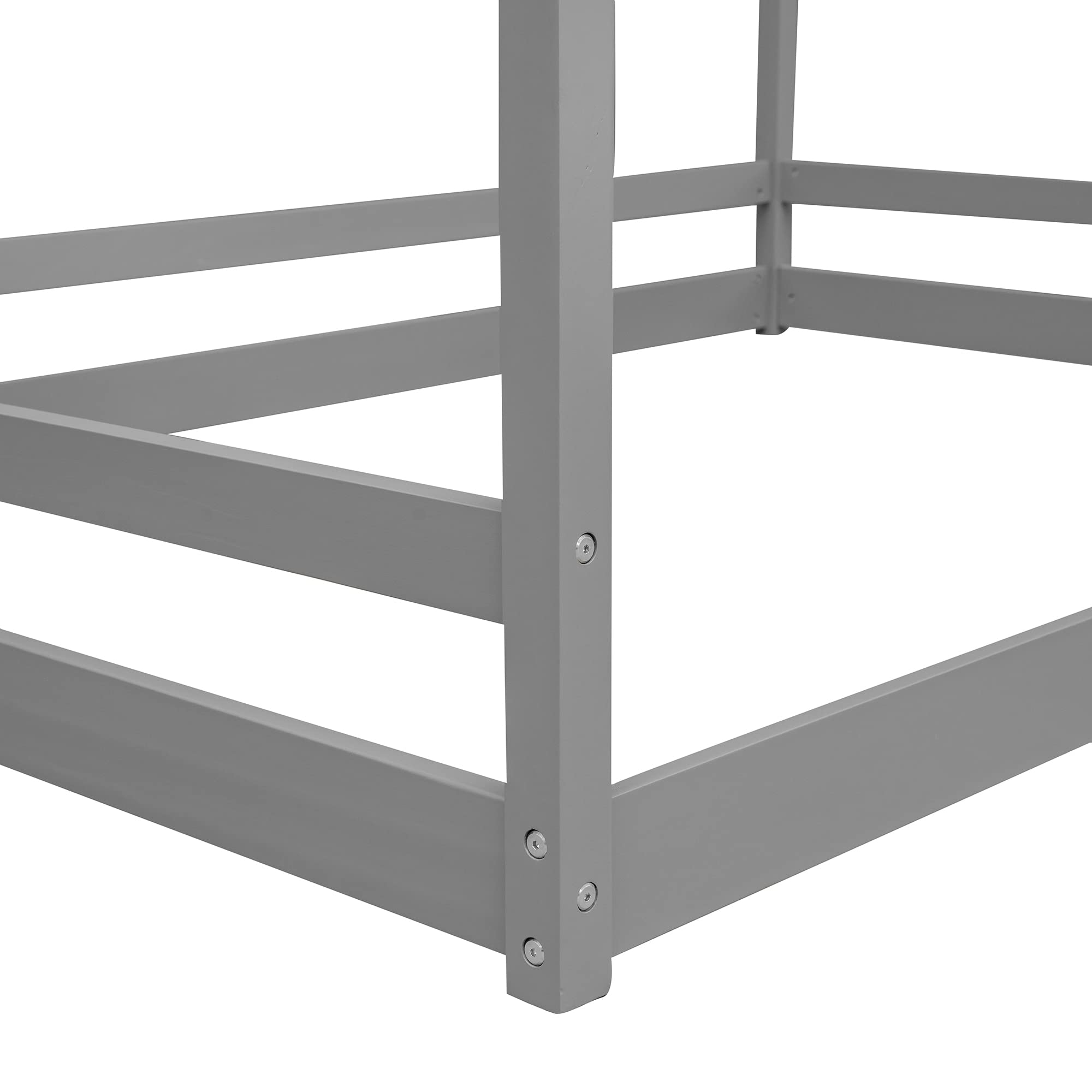 P PURLOVE Full Size Montessori House Bed Frame for Kids - Floor Bed with Roof, No Slats, Gray - Perfect for Toddler & Children's Bedroom, Playroom, or Montessori Learning Space
