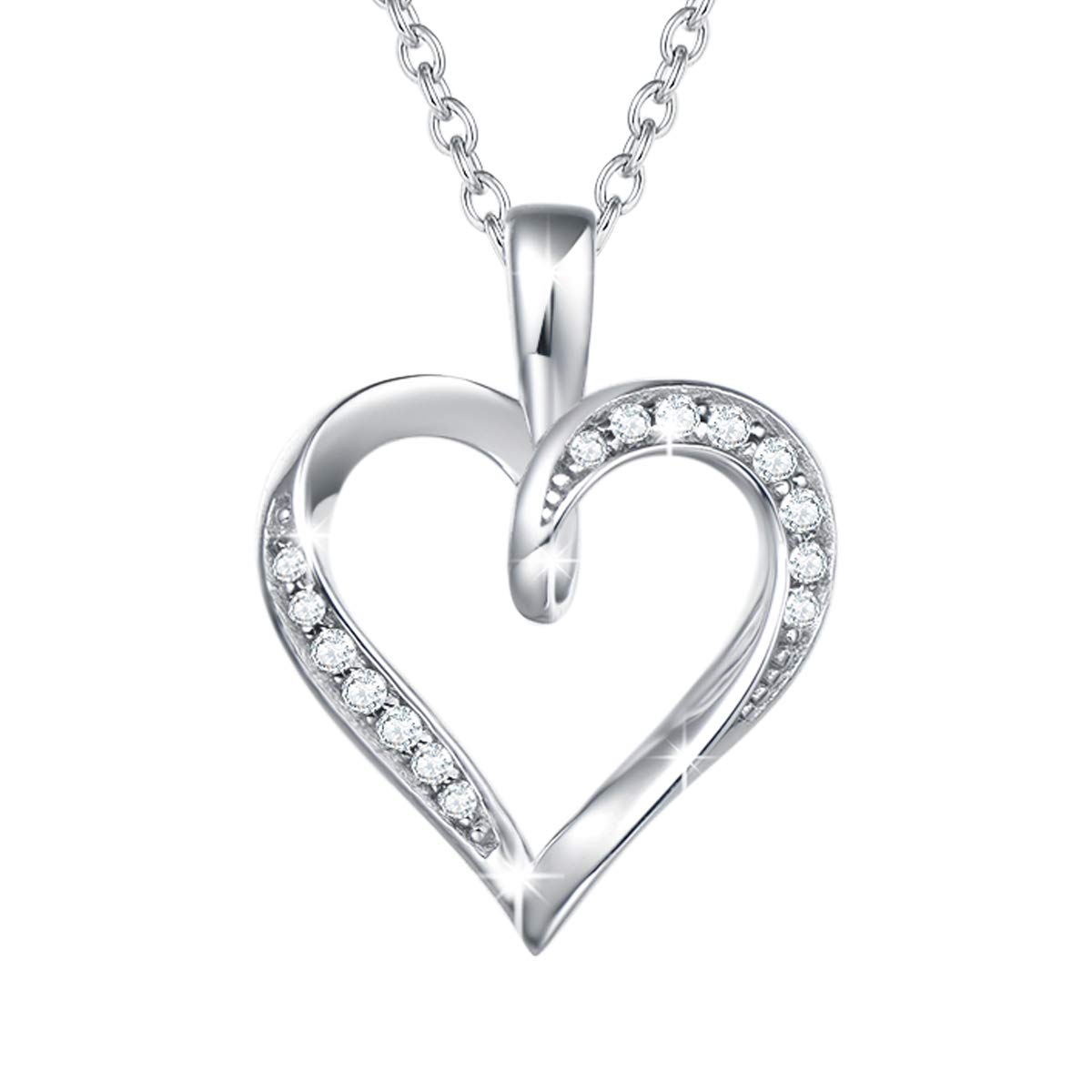 AGVANA Sterling Silver Heart Necklace for Women - Simulated Diamond Cubic Zirconia CZ Infinity Love Pendant - Elegant Anniversary, Birthday Gift for Her - Perfect for Valentine's Day, Mother's Day & Romantic Occasions
