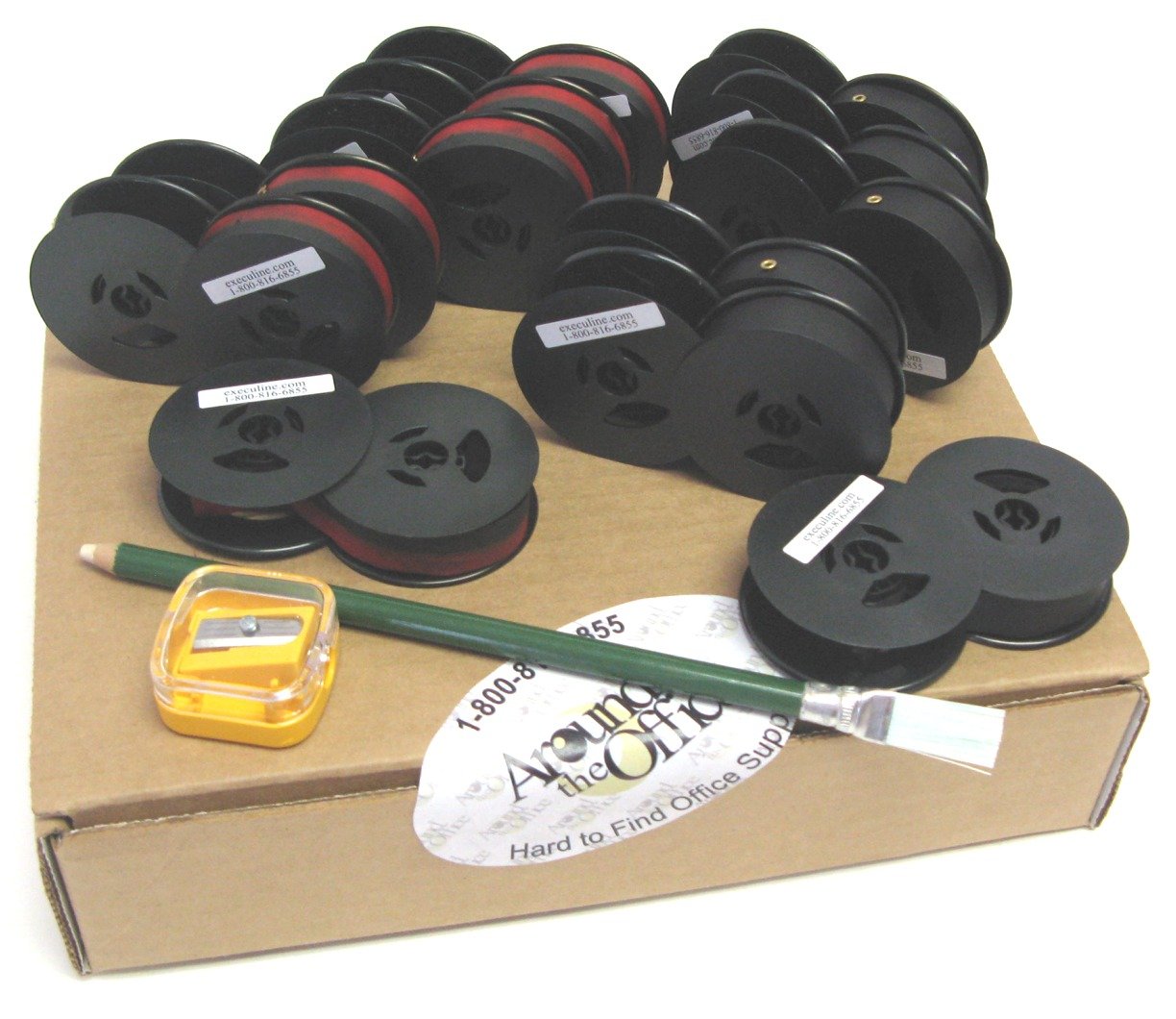 Universal Portable Typewriter Twin Spool Ribbon - 6 Black & 6 Black/Red Ink Cartridges with Eraser Stick & Pencil Sharpener - Perfect for Vintage Typewriters, Office Use, and Creative Writing Projects