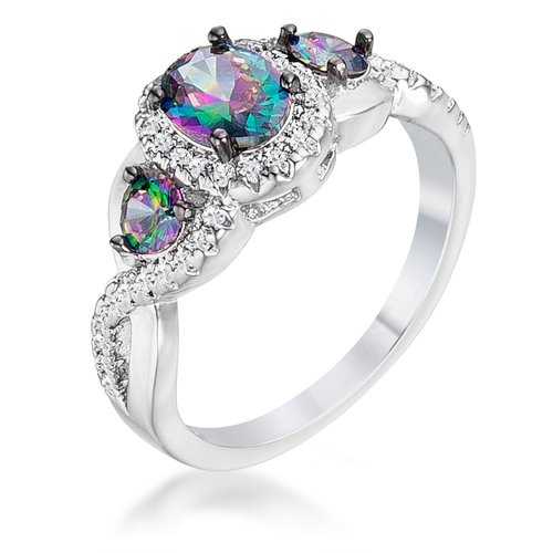 1.43Ct Rhodium & Hematite Plated Mystic Clear Cubic Zirconia Three Stone Twisted Band Ring - Elegant Jewelry for Weddings, Anniversaries & Special Occasions
