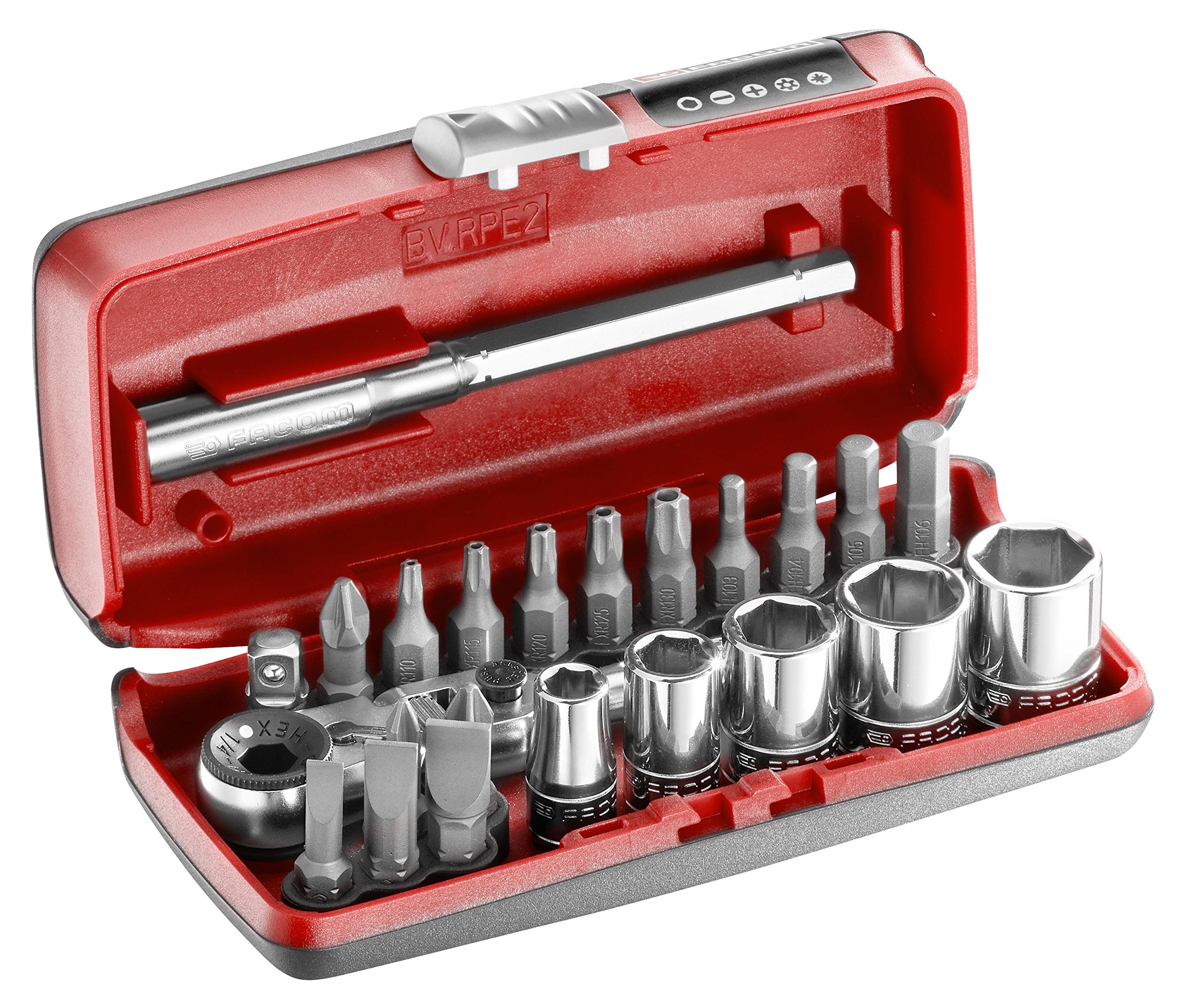 Facom PG. R1PICO 23-Piece 1/4-Inch Drive Socket Set - Red | Professional Mechanics Tool Kit for Automotive & Home Repair