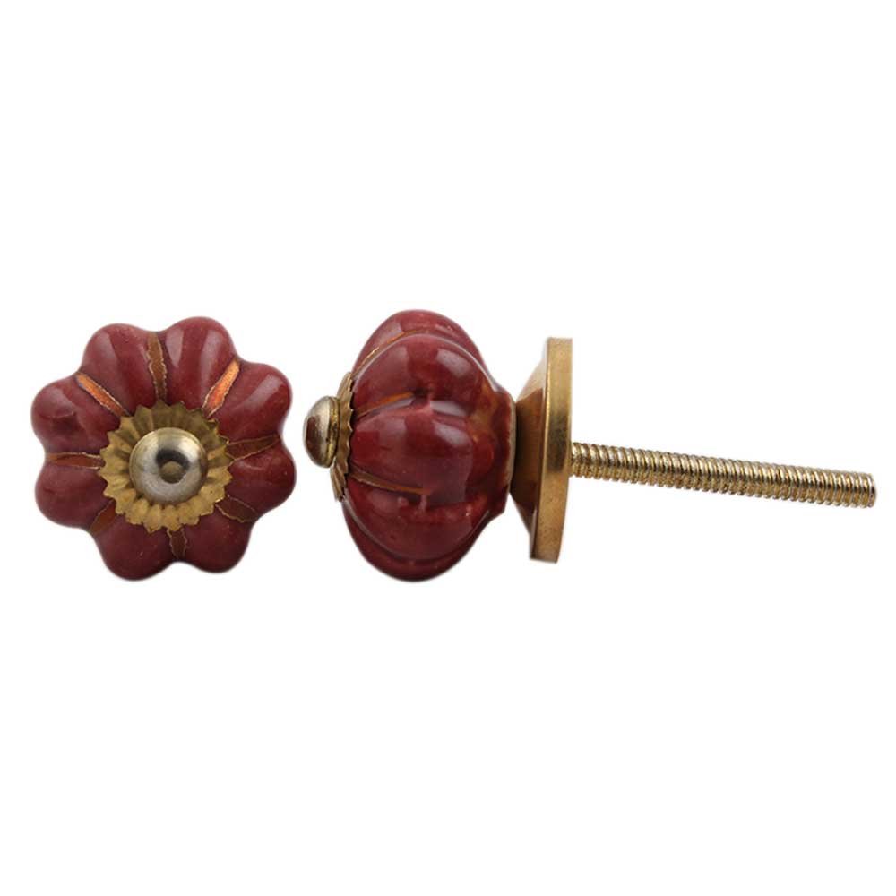 IndianShelf 6-Piece Pumpkin-Shaped Solid Ceramic Red Drawer Knobs - Premium Kitchen Cabinet Hardware & Dresser Pulls - Elegant Home Decor for Cabinets, Drawers, and Furniture (Perfect for Farmhouse, Vintage, and Modern Kitchen Designs)