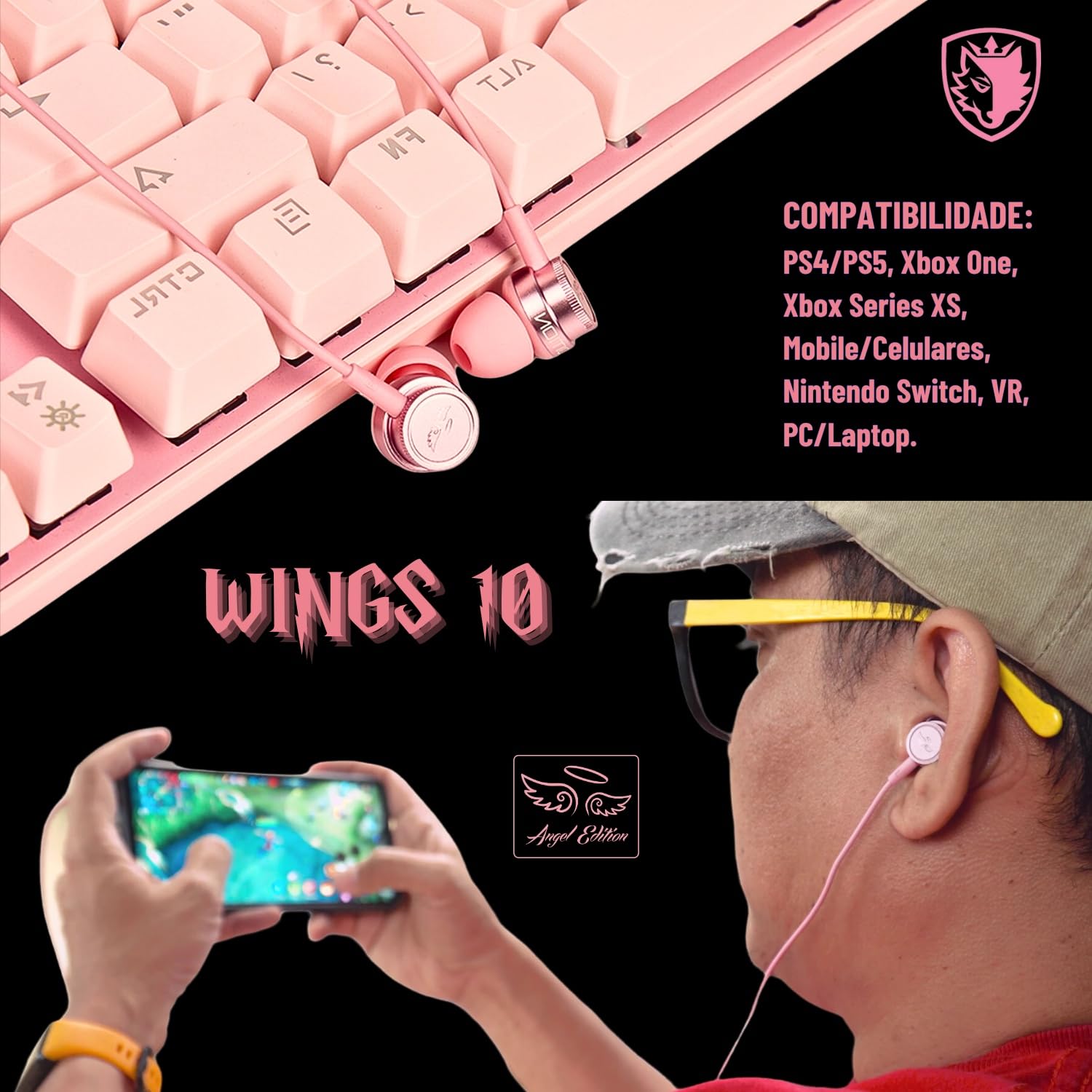 SADES Wings 10 SA-610 Gaming Headset with Microphone - Pink Wireless Over-Ear Headphones for PC, PS4, PS5, Xbox - Noise Cancelling for Streaming, Online Classes & Work from Home