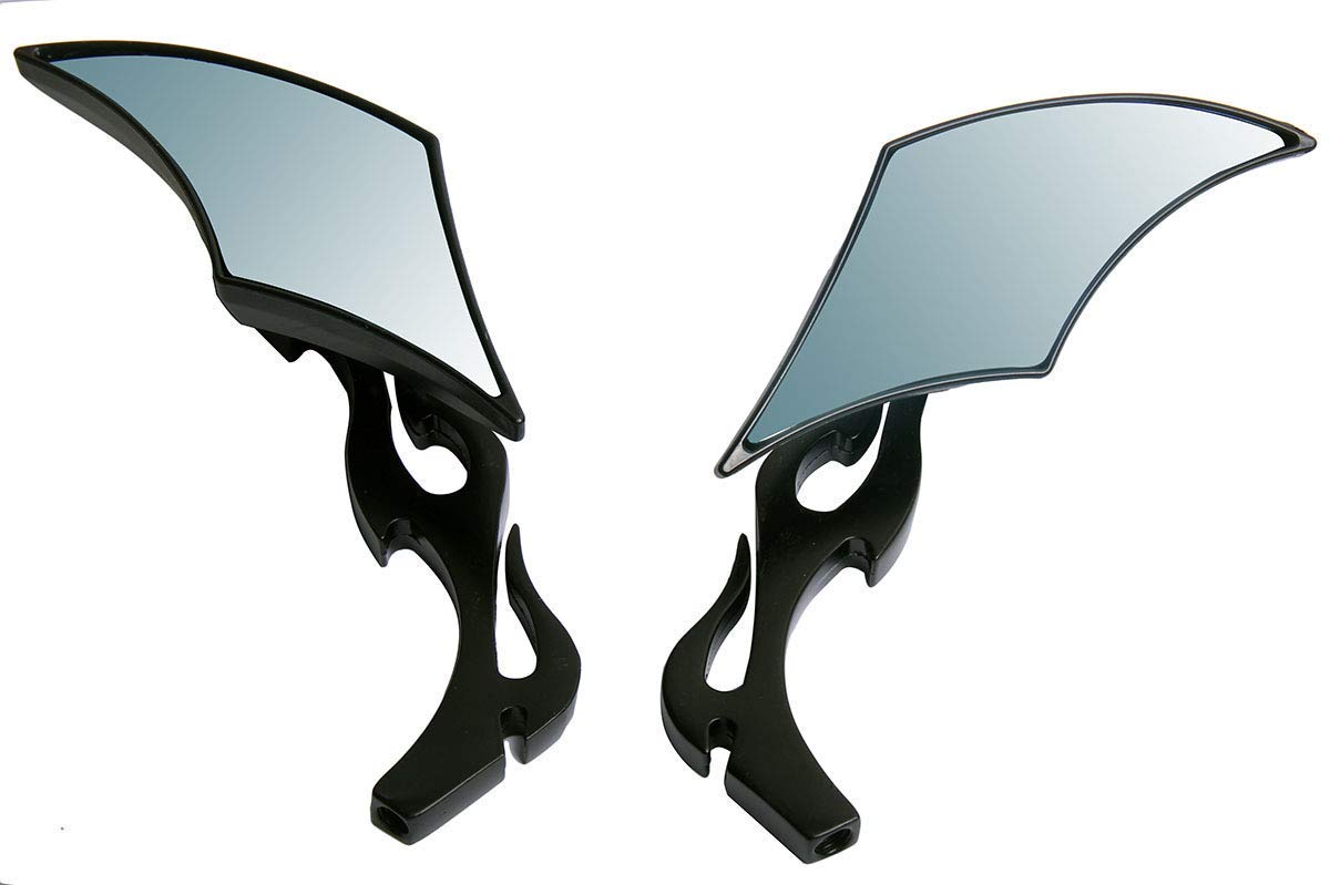 Black CNC Diamond Flame Motorcycle Rear View Mirrors - Compatible with 2018 Harley-Davidson Breakout FXBRS 114 - Sleek Design for Enhanced Visibility & Safety on Cruiser Bikes