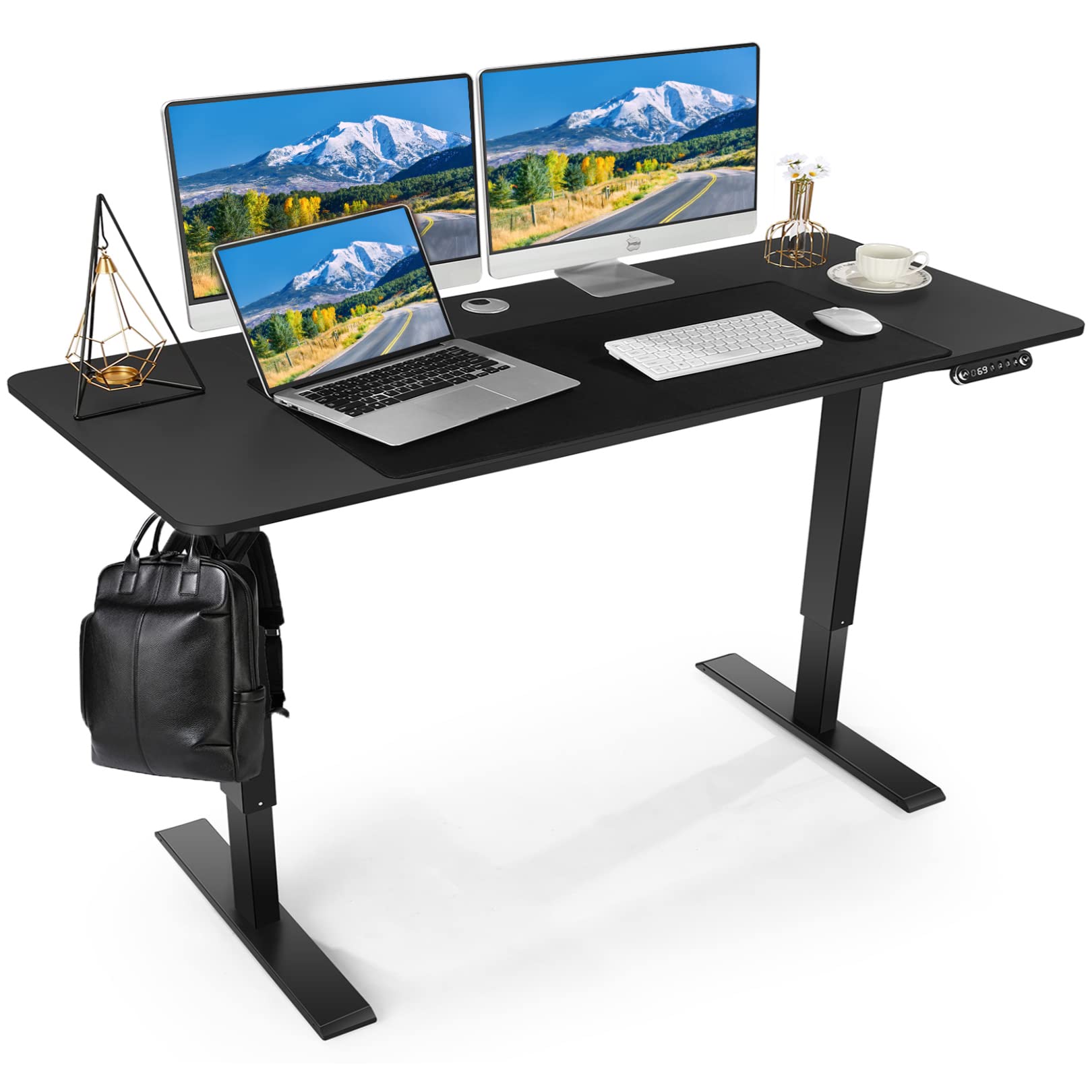 Electric Standing Desk Adjustable Height 48x24 Inches, Sit Stand Desk with Double Crossbeam & 4 Preset Heights, 27-45in Lift Range, Overcurrent Protection - Black | Perfect for Home Office, Gaming & Workspace Ergonomics