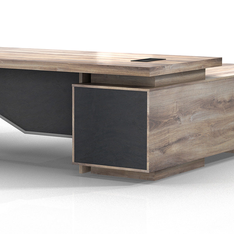 Premium LARKIN Executive Desk with Left Return 2.4M - Warm Oak & Black Finish - Ideal for Home Office & Professional Workspaces