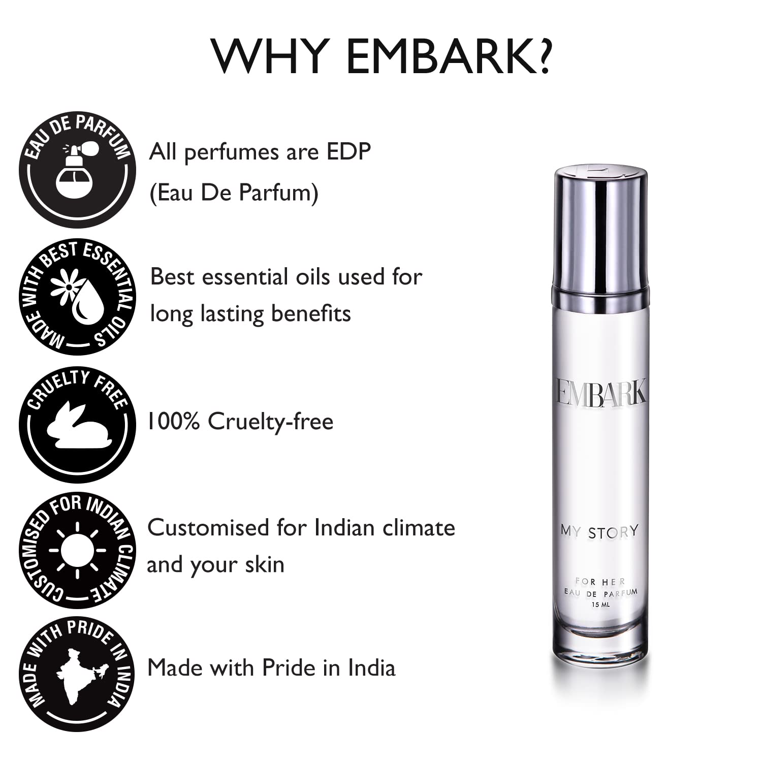 EMBARK My Story For Her - Women's Perfume 15ml Travel Size | Premium Eau De Parfum with Woody Floral Scent | Gift for Her, Daily Wear & Special Occasions