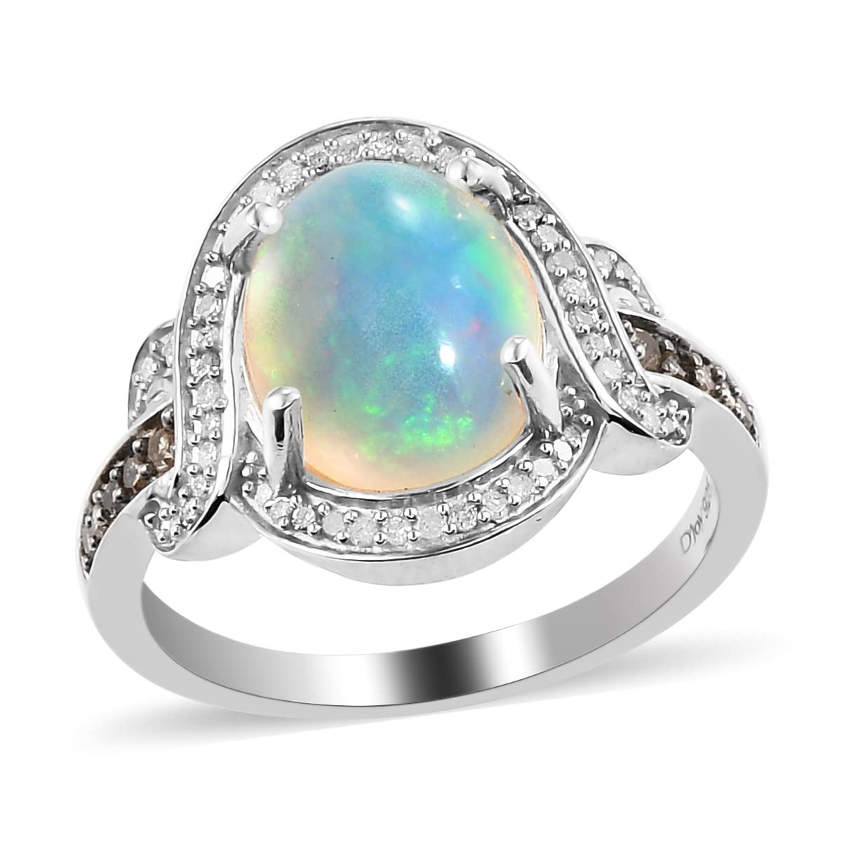 2.4 Ct 925 Sterling Silver Platinum Plated Opal & Champagne Diamond Engagement Ring for Women - Perfect for Proposals, Anniversaries & Special Occasions