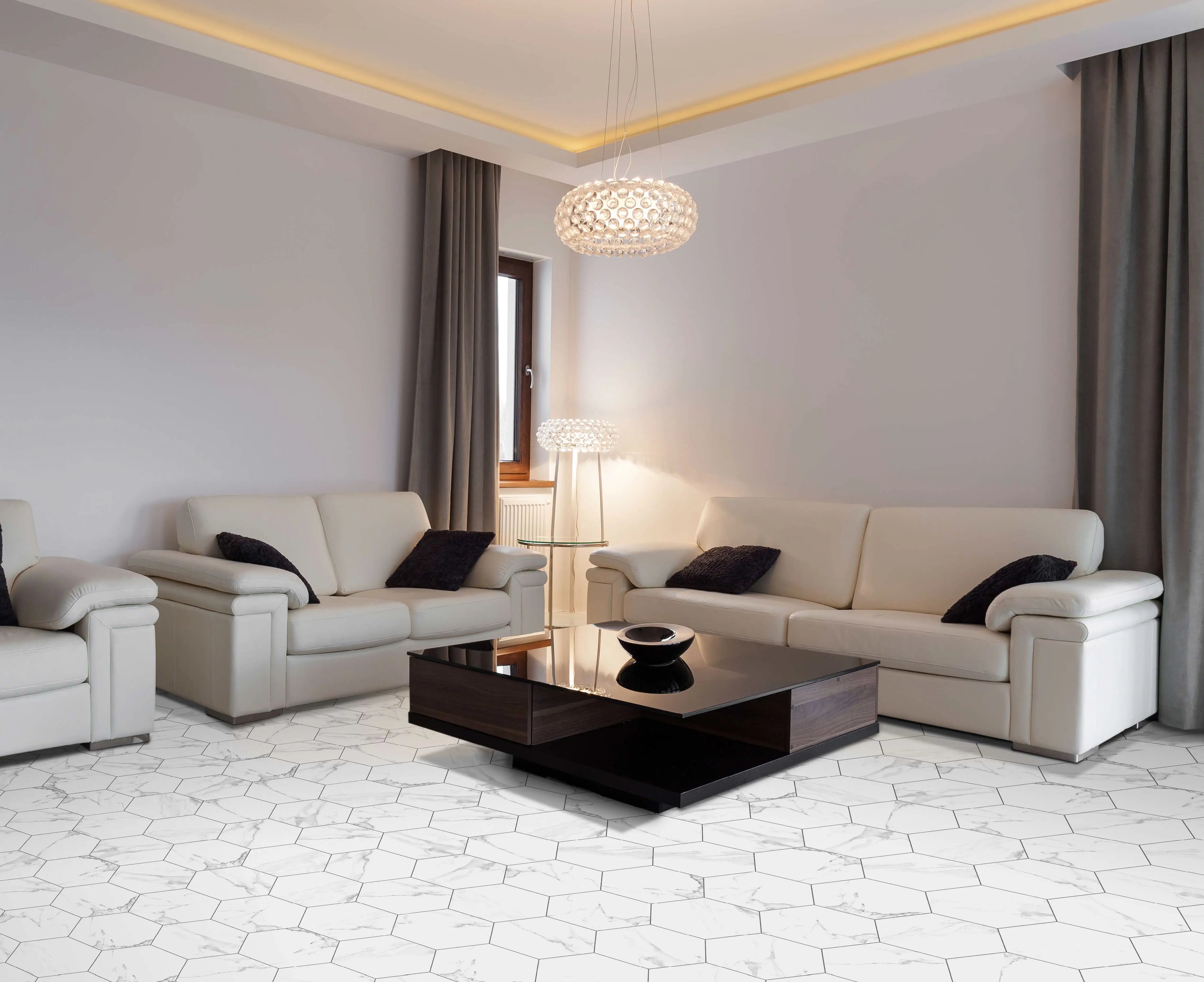 Hexagon Porcelain Tile 9 Inch - Modern Nora Hex Gris Design for Kitchen Backsplash, Bathroom Floor & Wall Tile - Castellon Collection