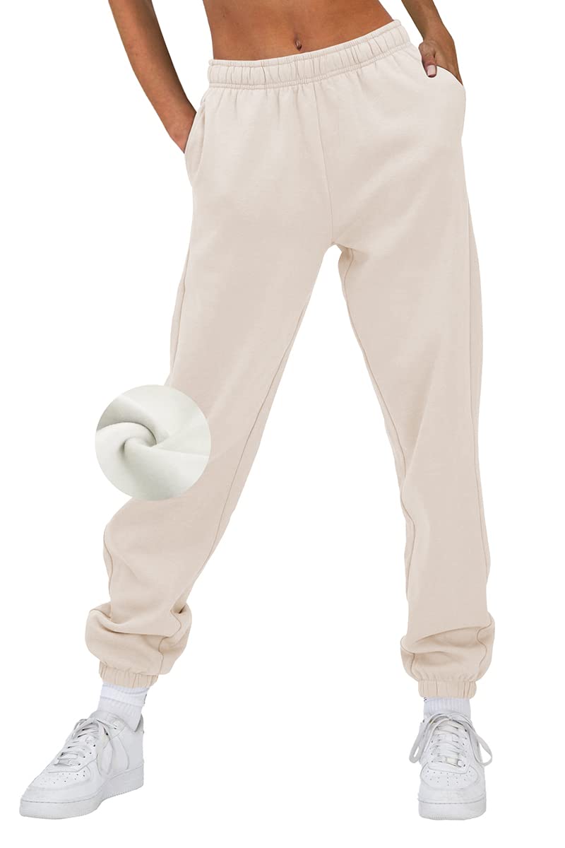 EFAN Women's Fleece Sweatpants - Warm High Waisted Baggy Pants, Soft Cotton Lounge Pants with Pockets for Women, Comfy Oversized Joggers for Fall/Winter - Perfect for Home, Yoga, Travel & Casual Wear