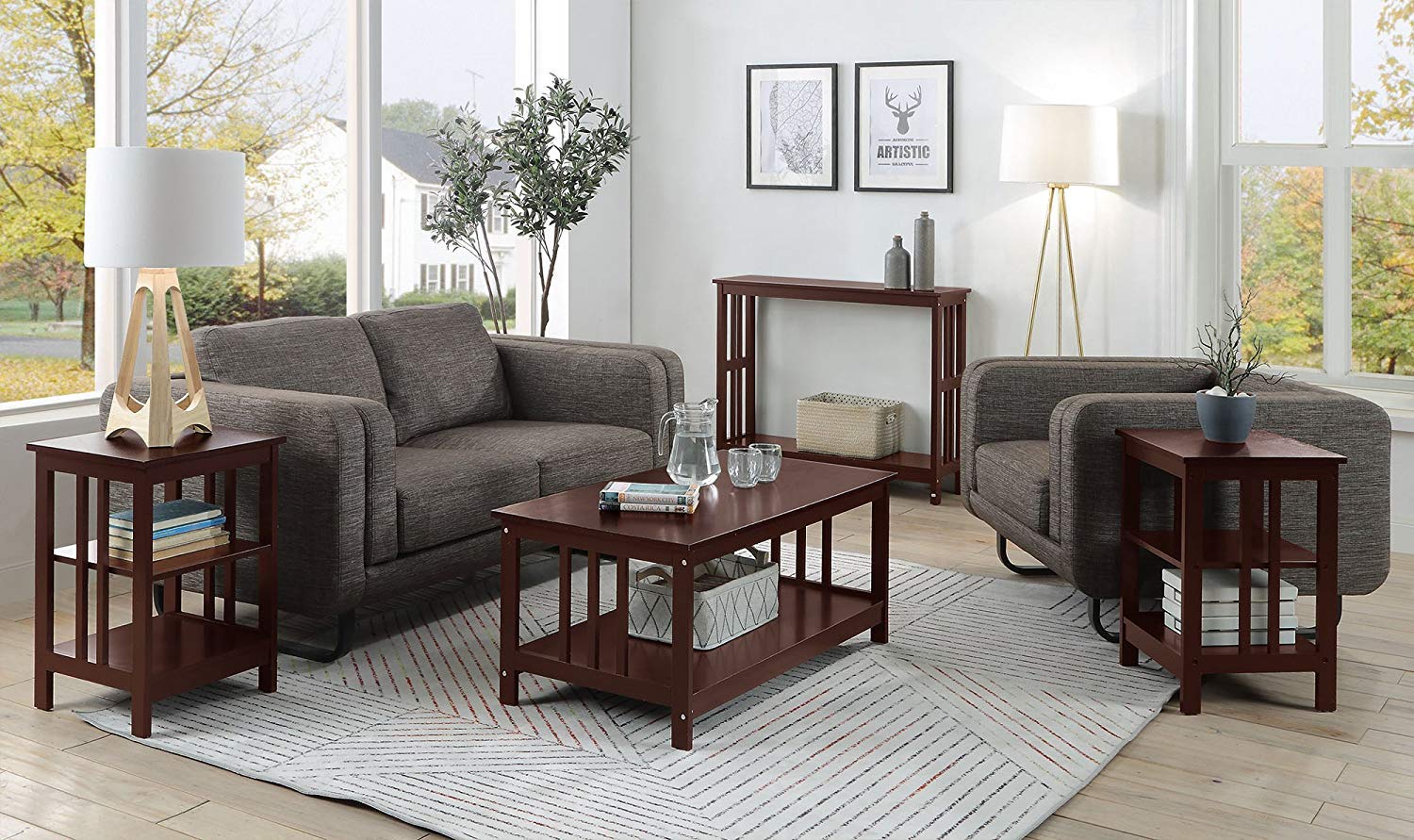 Mission Style Coffee Table in Espresso Finish - Modern Living Room Furniture for Small Spaces, Home Decor & Entertainment Use