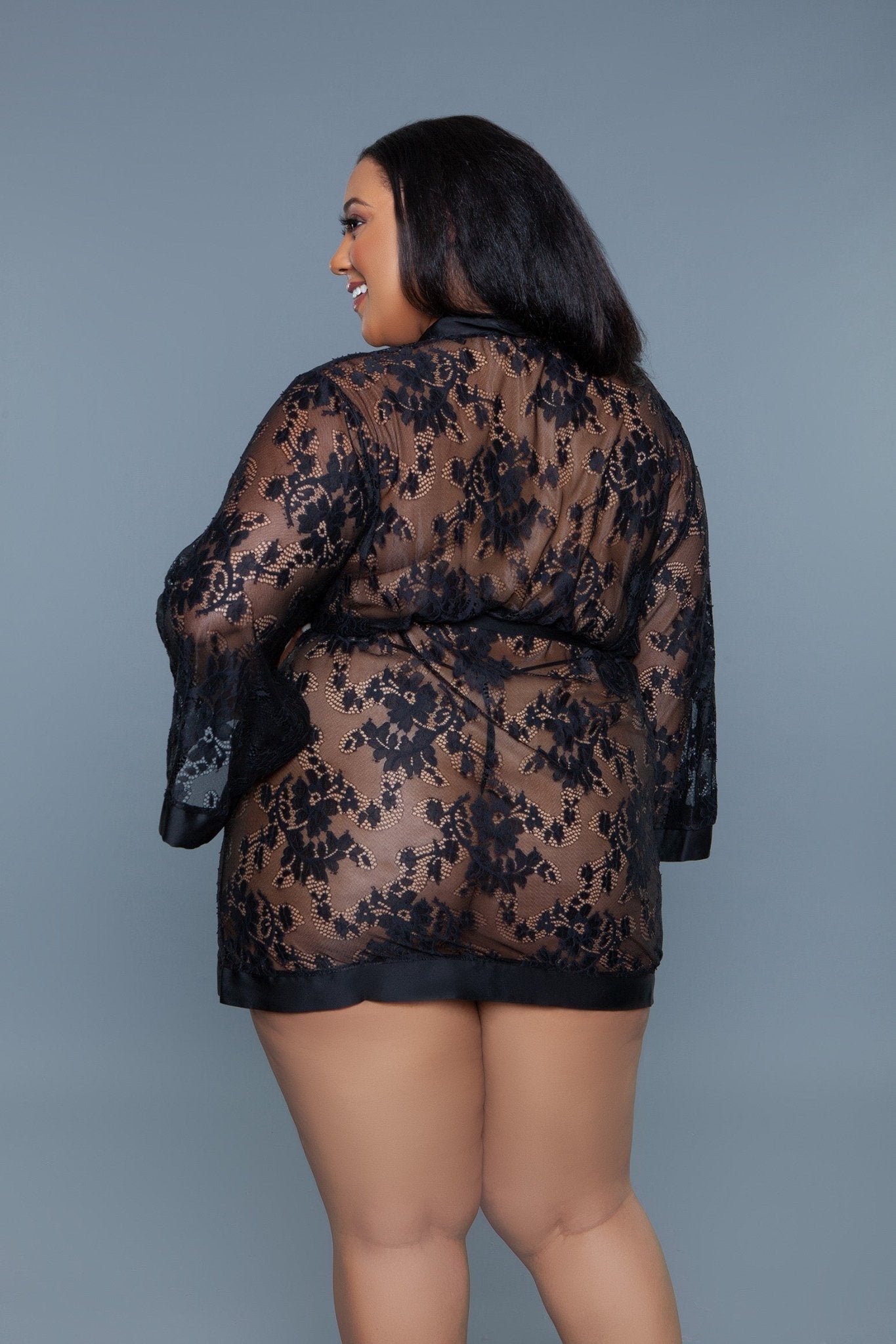BeWicked Women's Delia Robe - Floral Lace Robe with Satin Trim, Sexy Lingerie for Women, Perfect for Valentine's Day, Bridal Shower, Honeymoon & Boudoir Photography