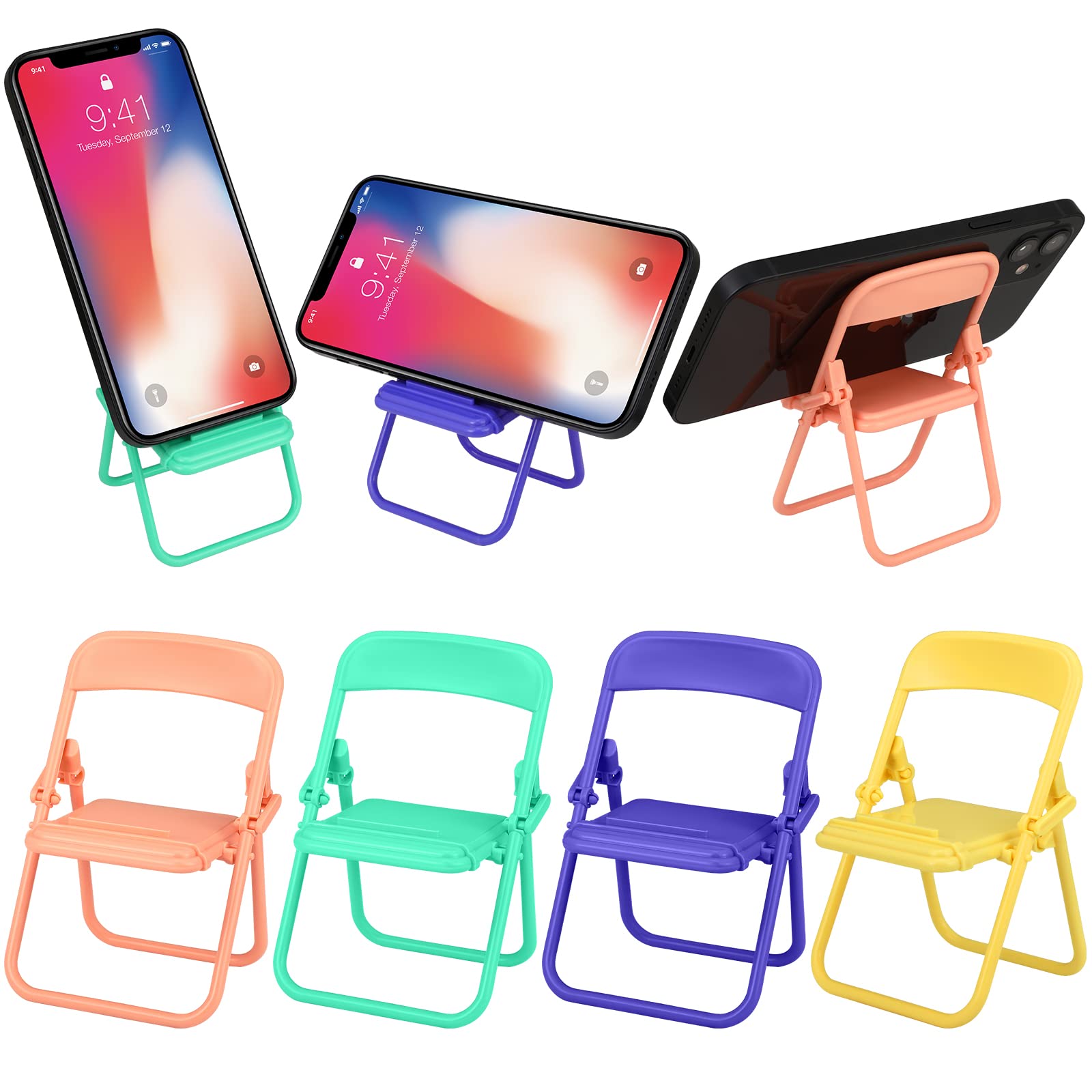 Flutesan 4-Pack Mini Folding Chair Phone Stand - Adjustable Candy Color Mobile Holder for Desk, Dollhouse & Office | Perfect for Home Decor, DIY Projects & Small Space Organization