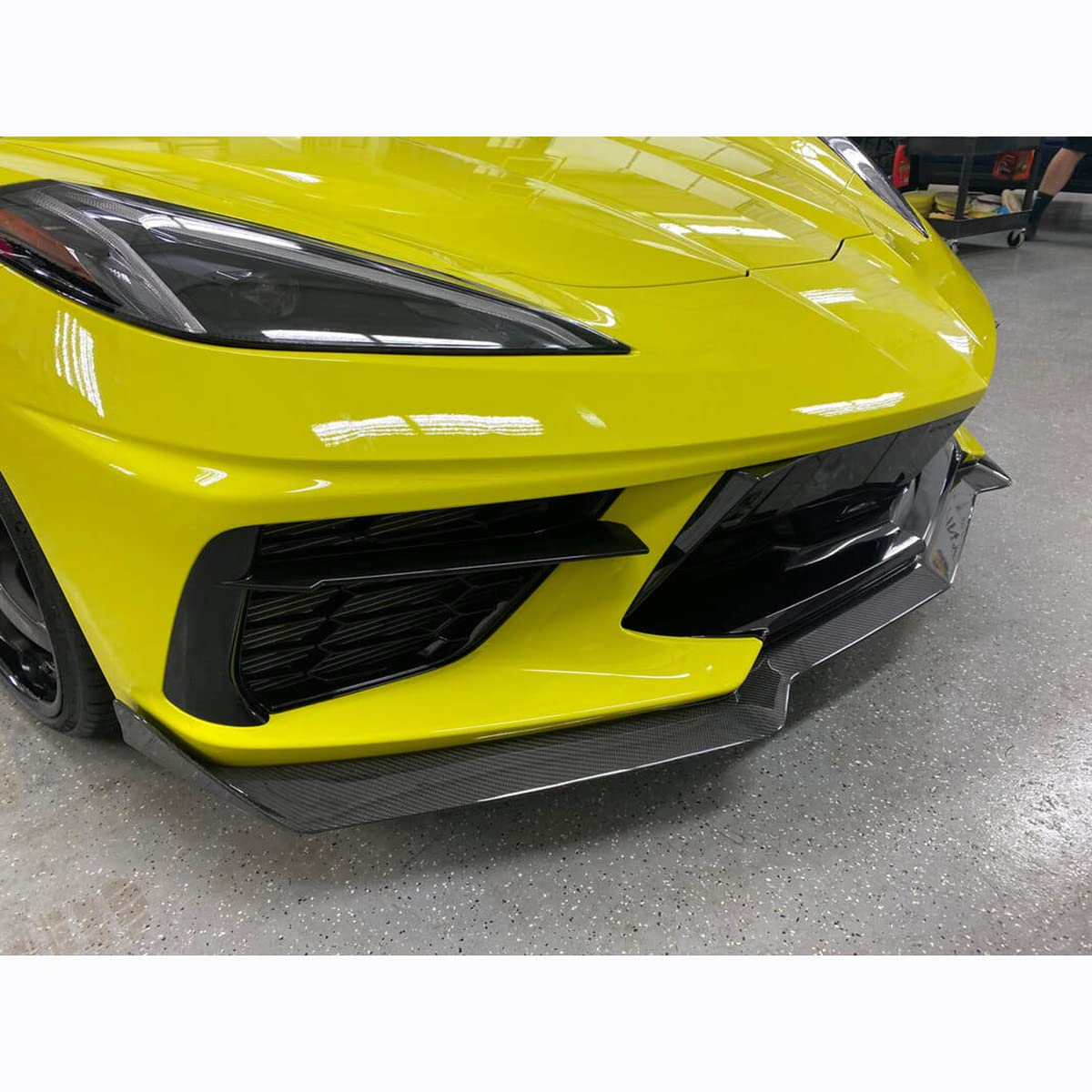 C8 Corvette Front Lip Spoiler Splitter - 5VM Style Carbon Fiber ABS Painted Front Bumper Body Kit for 2020-2024 Chevy Corvette C8 | Enhances Aerodynamics & Sporty Look for Street Racing & Car Shows