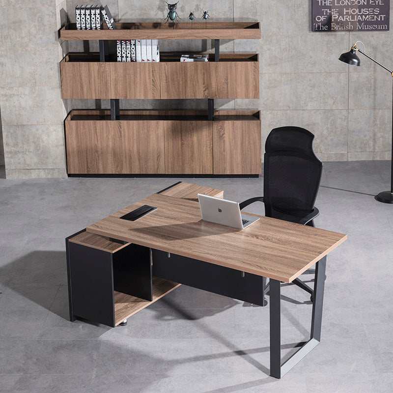 ADRIANO Executive Office Desk with Right Return - 160cm & 180cm Light Brown Wooden L-Shaped Desk for Home Office & Workspace