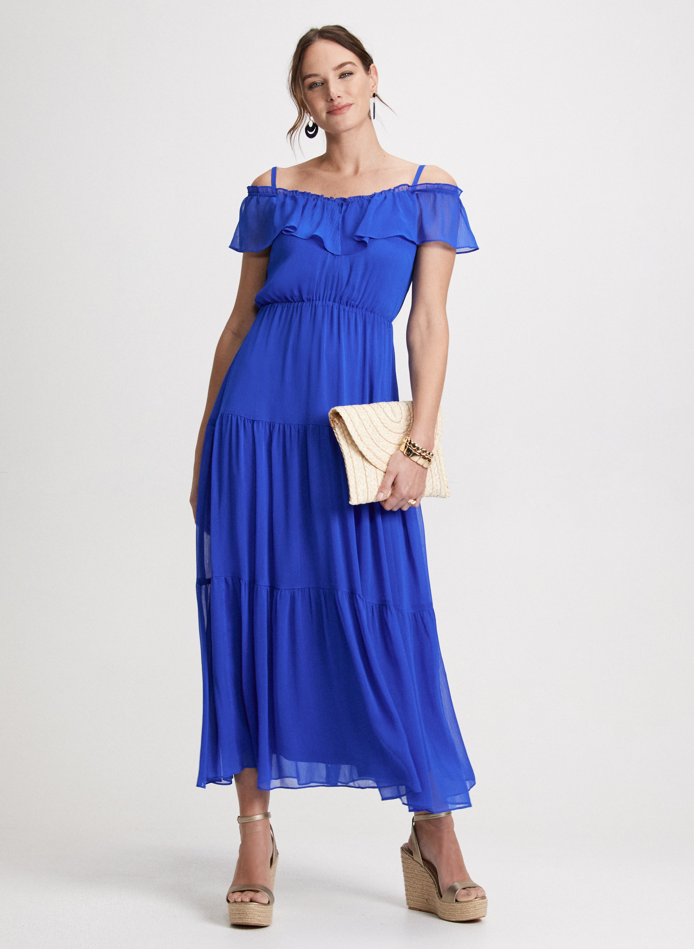 Elegant Cold Shoulder Tiered Dress for Women - Flowy Summer Party & Wedding Guest Outfit