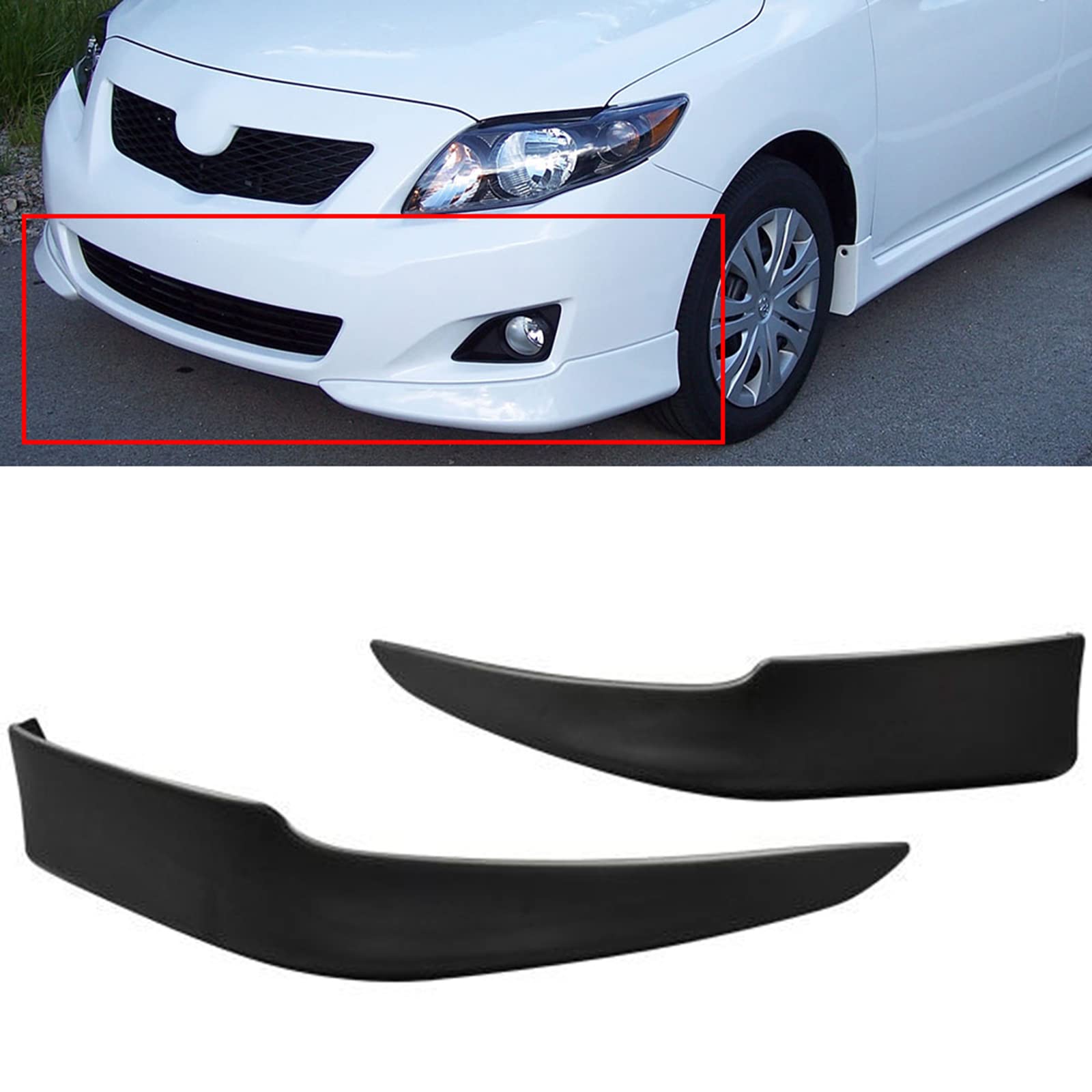 ABS Front Bumper Lip Chin Splitter Spoiler for 2009-2010 Toyota Corolla - Matte Black Air Dam Body Kit - Enhances Aerodynamics & Sporty Style for Street Racing & Car Shows
