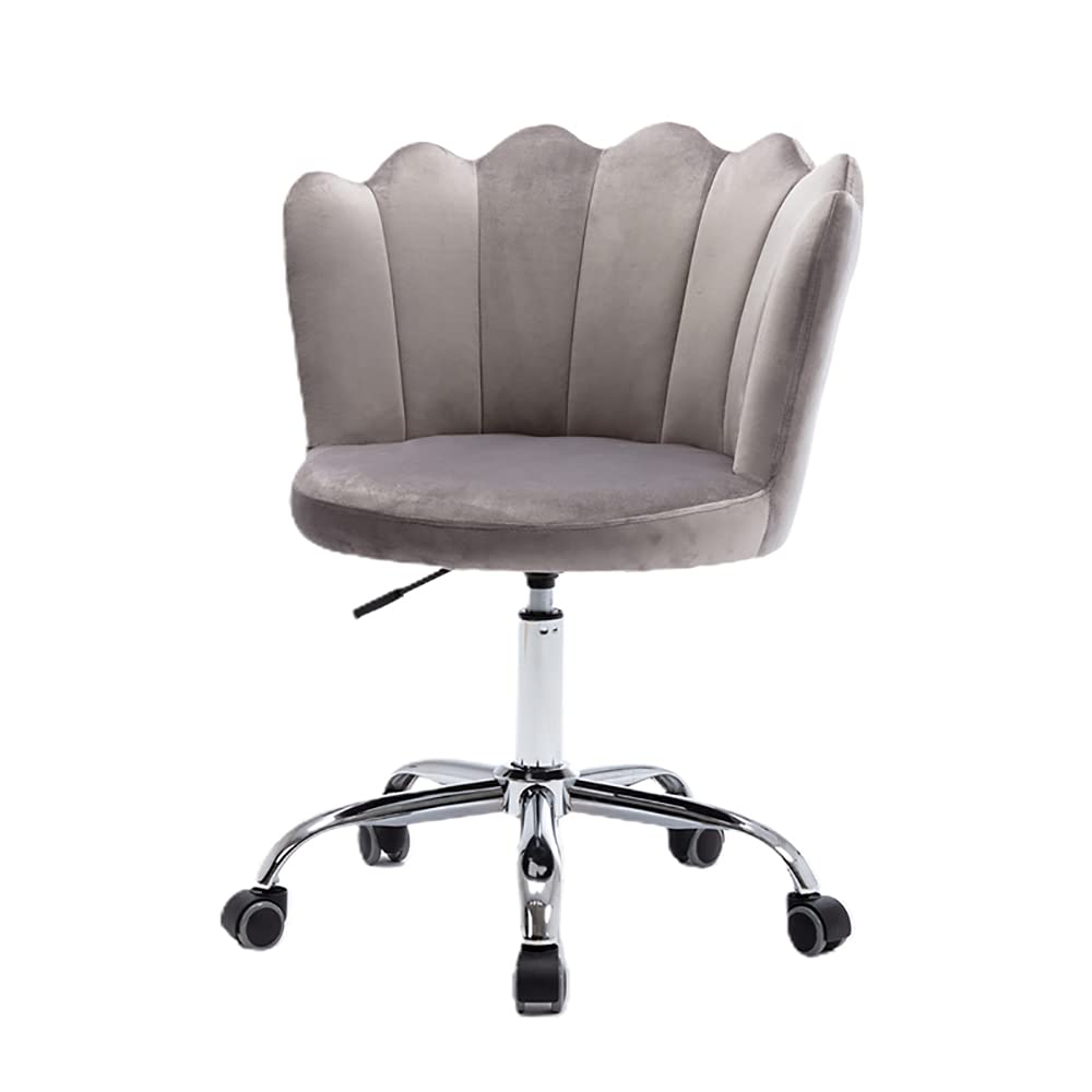 WIFUME Velvet 360° Swivel Shell Office Chair - Height Adjustable Modern Upholstered Armchair with Wheels for Home, Bedroom & Living Room (Gray) - Perfect for Remote Work, Gaming & Relaxation