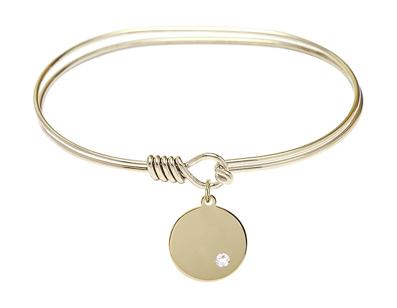 7 Inch Oval Eye Hook Bangle Bracelet with Plain Disc Charm & April Crystal - Elegant Jewelry for Women, Perfect for Parties, Weddings & Everyday Wear