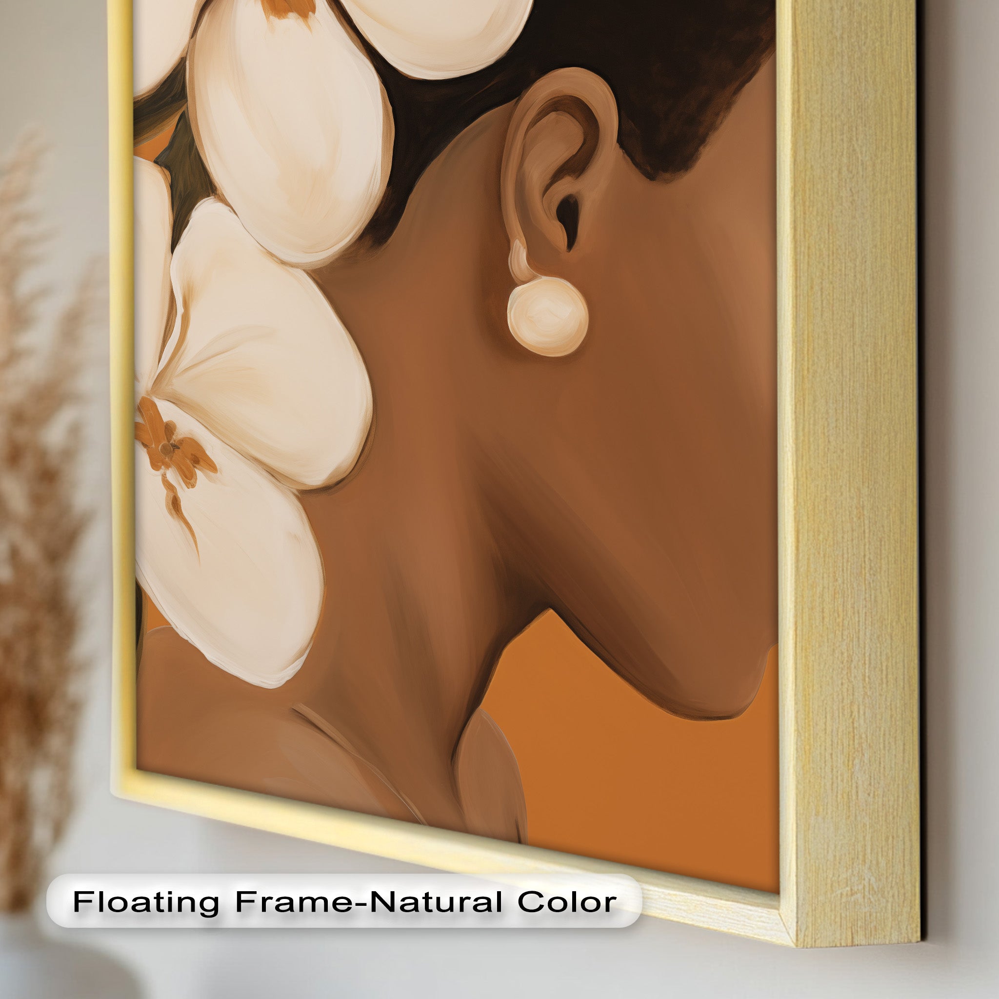 African Woman Wall Art - White Orchid Portrait Oil Painting on Canvas | Elegant Home Decor for Living Room, Bedroom & Office | Unique Gift Idea