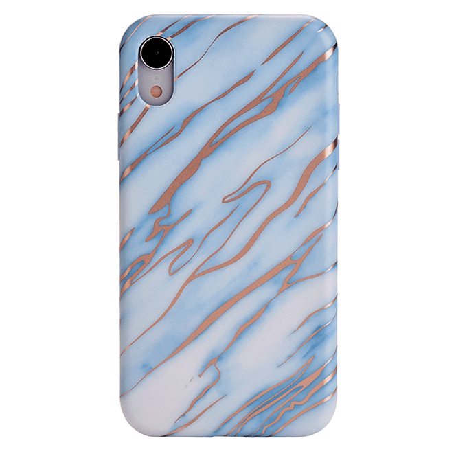 Sky Blue Rose Gold Chrome Marble iPhone Case - Elegant Protective Cover for iPhone 12/13/14 Pro Max | Perfect for Everyday Use, Travel & Gift Giving