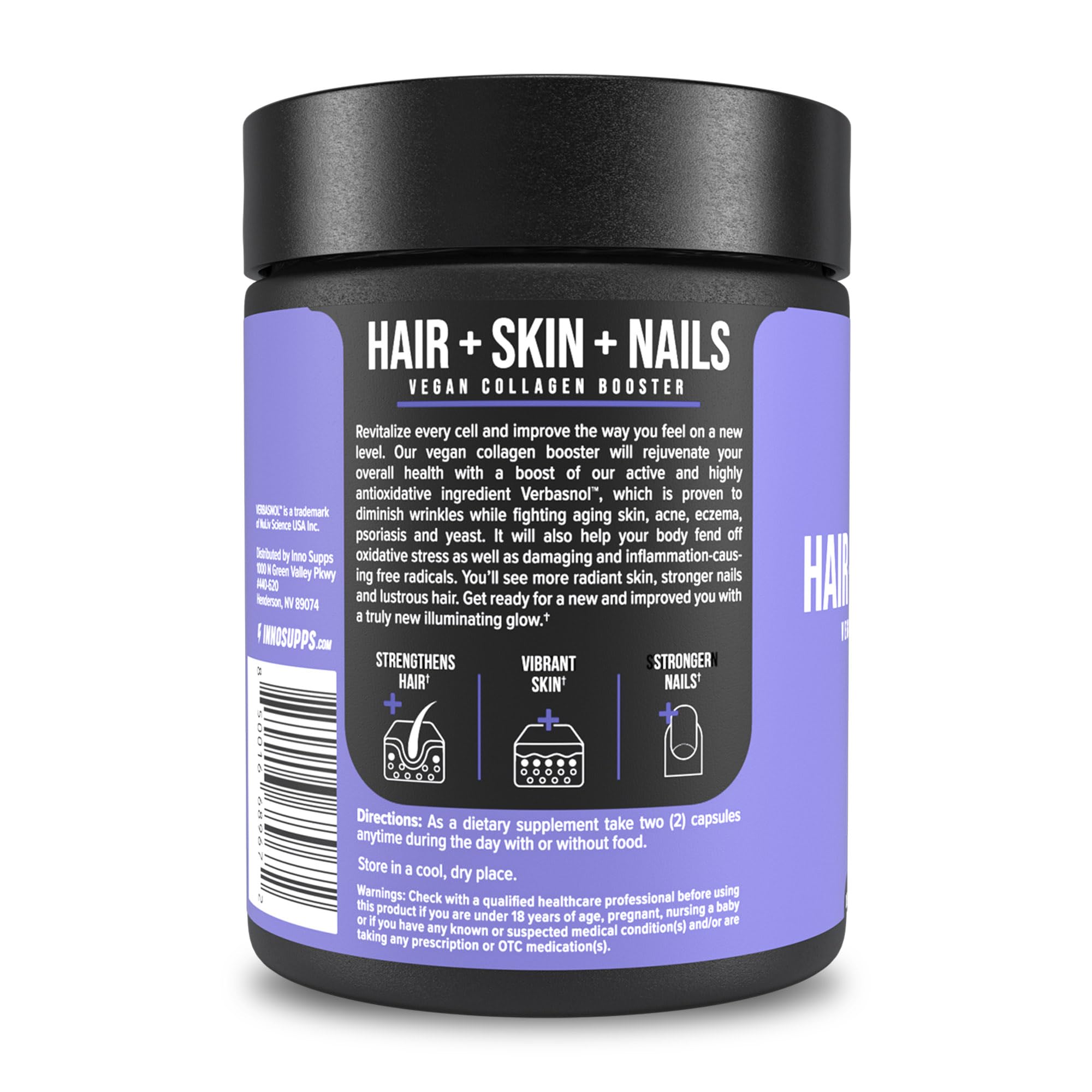 InnoSupps Vegan Collagen Booster Supplement for Hair, Skin & Nails - Biotin, B12 & Horsetail Herb Powder - Promotes Hair Growth, Skin Revitalization & Stronger Nails - 60 Capsules - Perfect for Daily Beauty & Wellness Routine