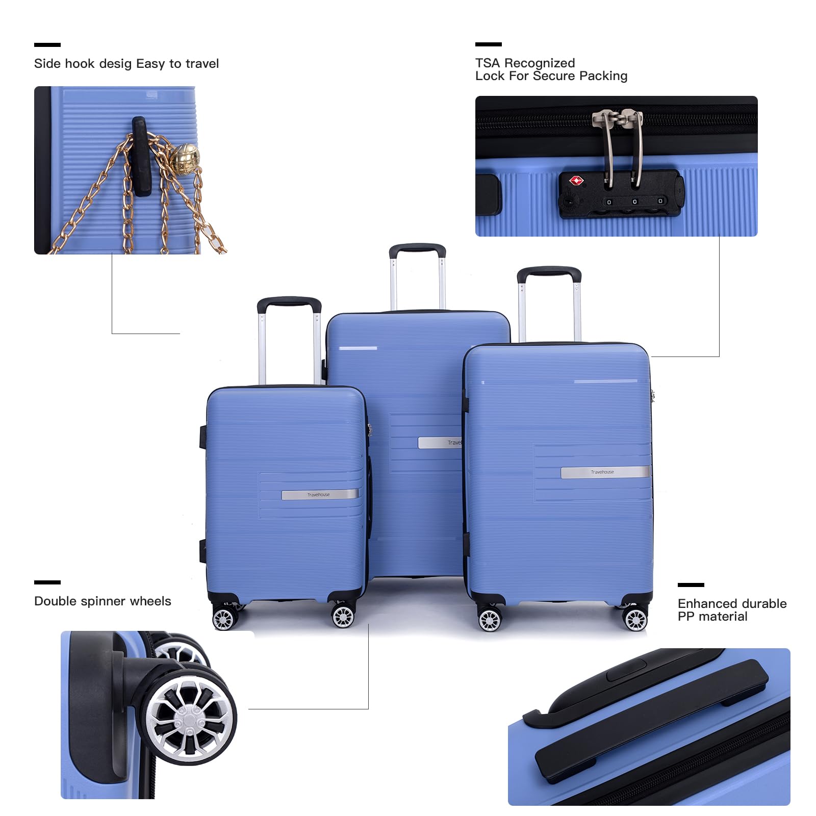 3-Piece Lightweight Hardside Luggage Set with Double Spinner Wheels & TSA Lock (20/24/28 Inch) - Purple Blue | Carry-On Suitcase for Air Travel, Business Trips & Family Vacations