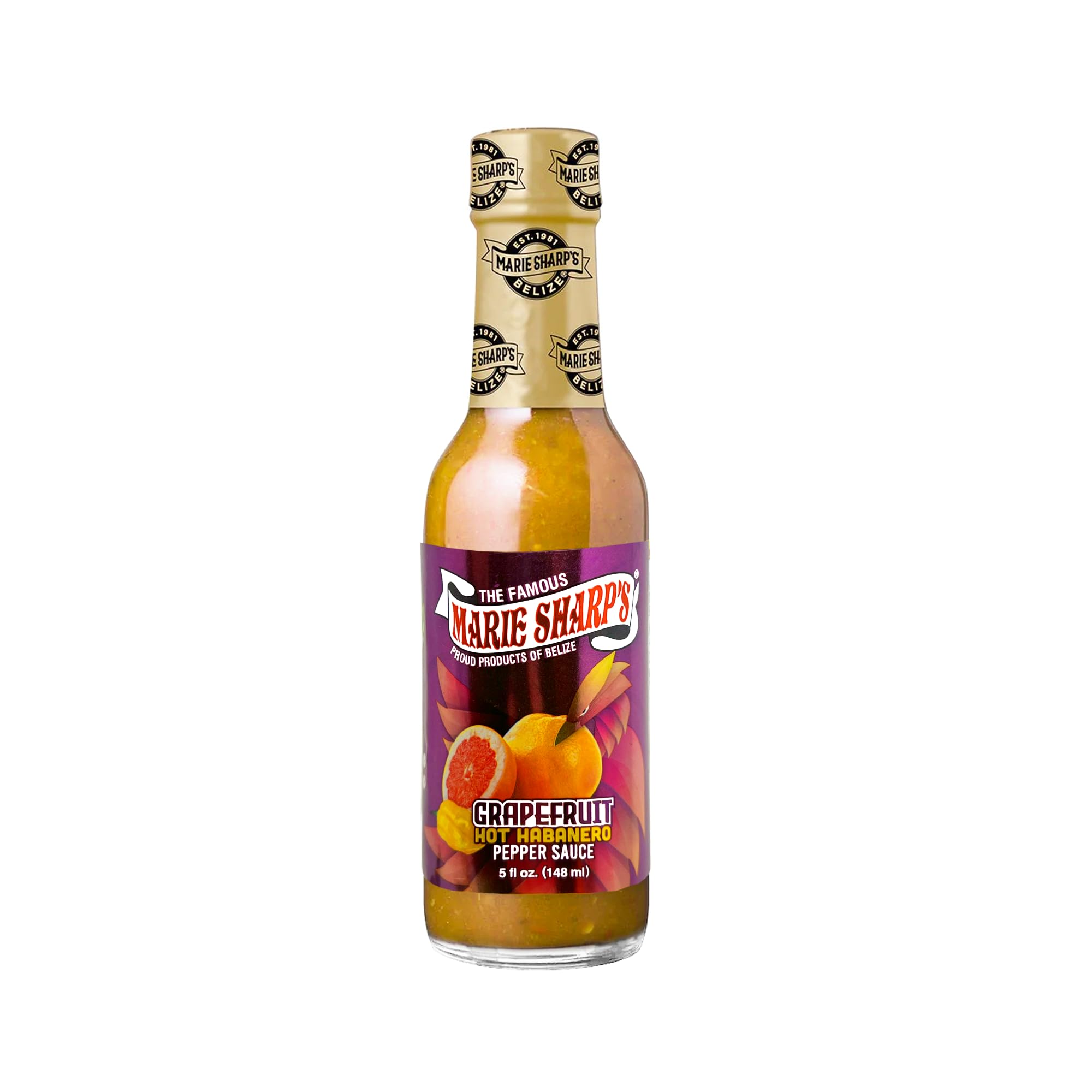 Marie Sharp's Grapefruit Hot Habanero Pepper Sauce - 5 oz Bottle (Pack of 3) | Spicy Caribbean-Inspired Condiment for Tacos, Wings & Seafood | Gluten-Free & Vegan Hot Sauce