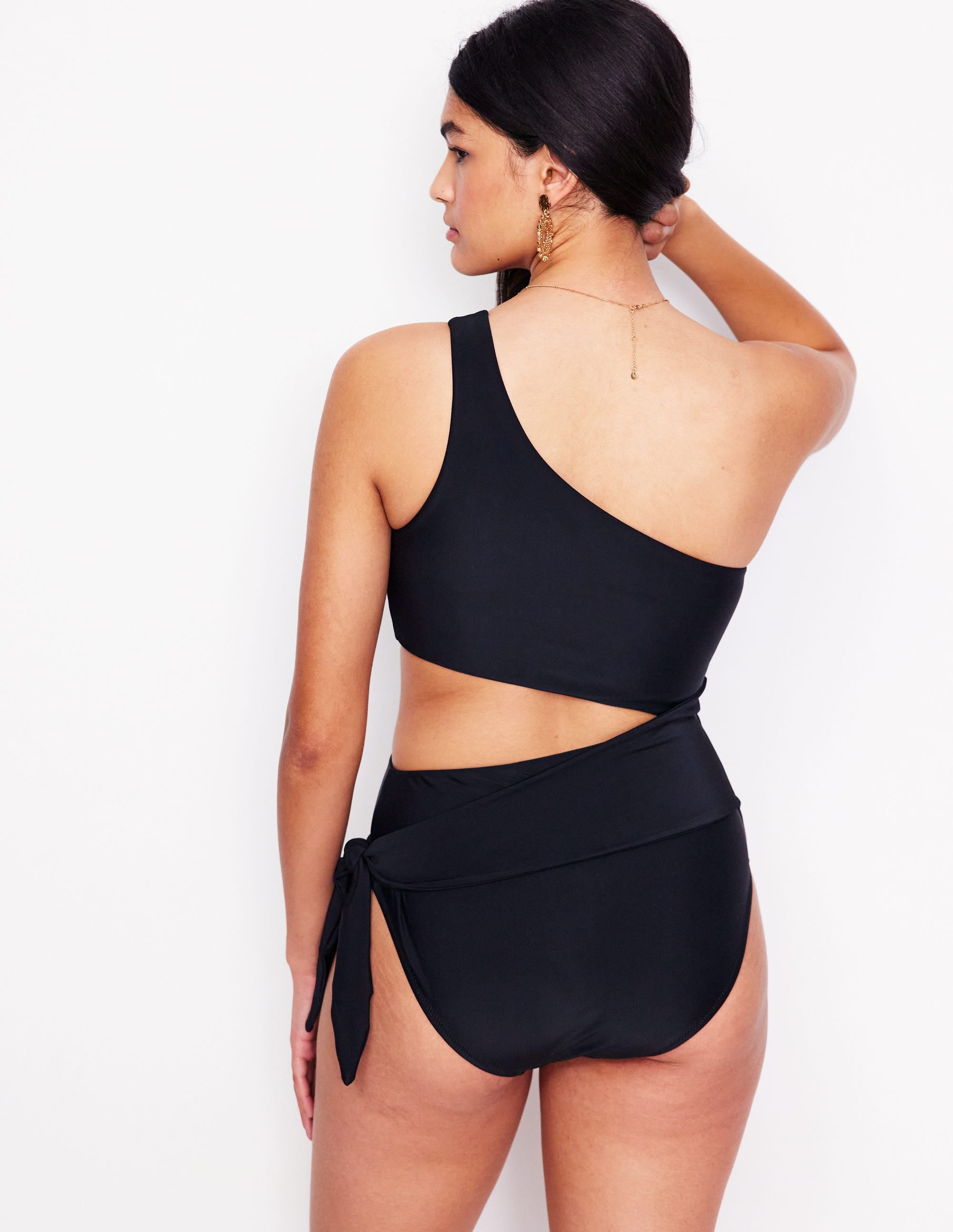 Asymmetrical Cut One Shoulder Tie Swimsuit - Black Bikini for Women | Beach Vacation, Pool Party, Summer Swimwear