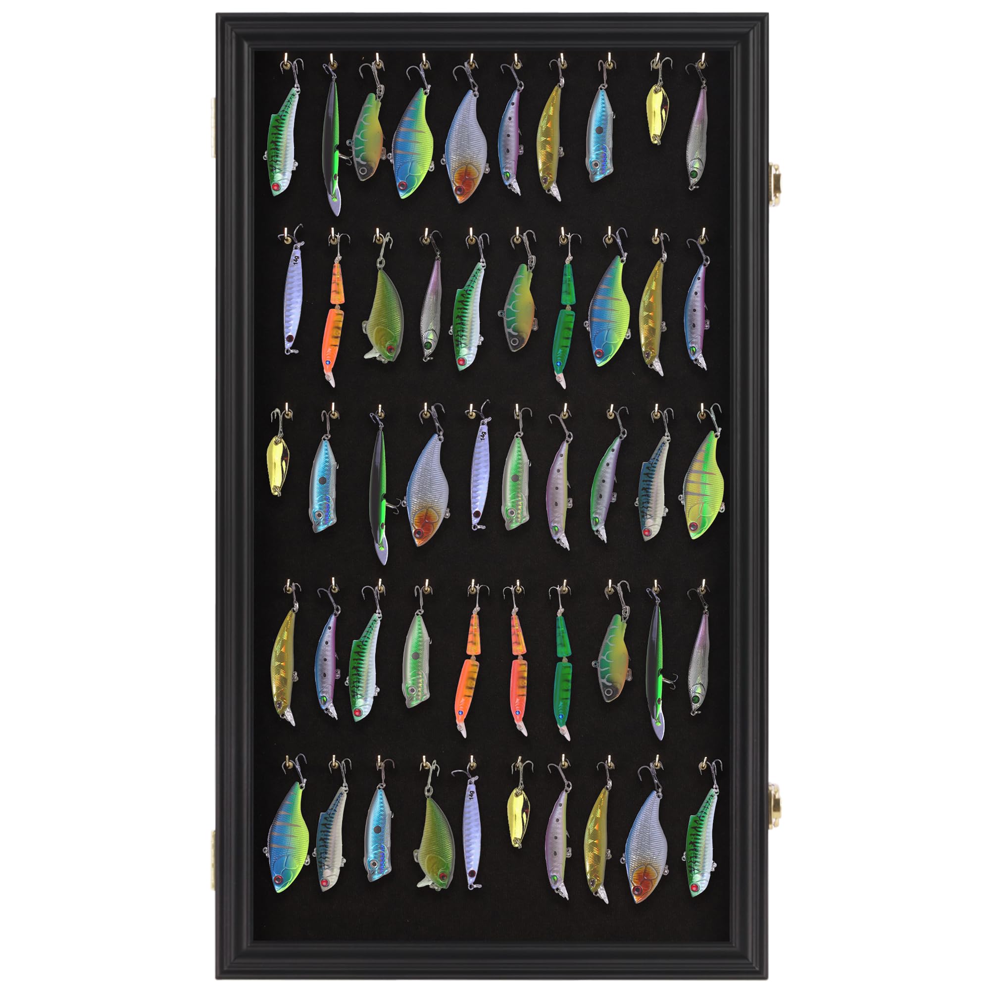 Wall Mount Display Case for Keychains, Fishing Lures & Pocket Watches - Black Finish Glass Cabinet - Perfect for Living Room Decor, Collectible Showcase & Retail Store Display