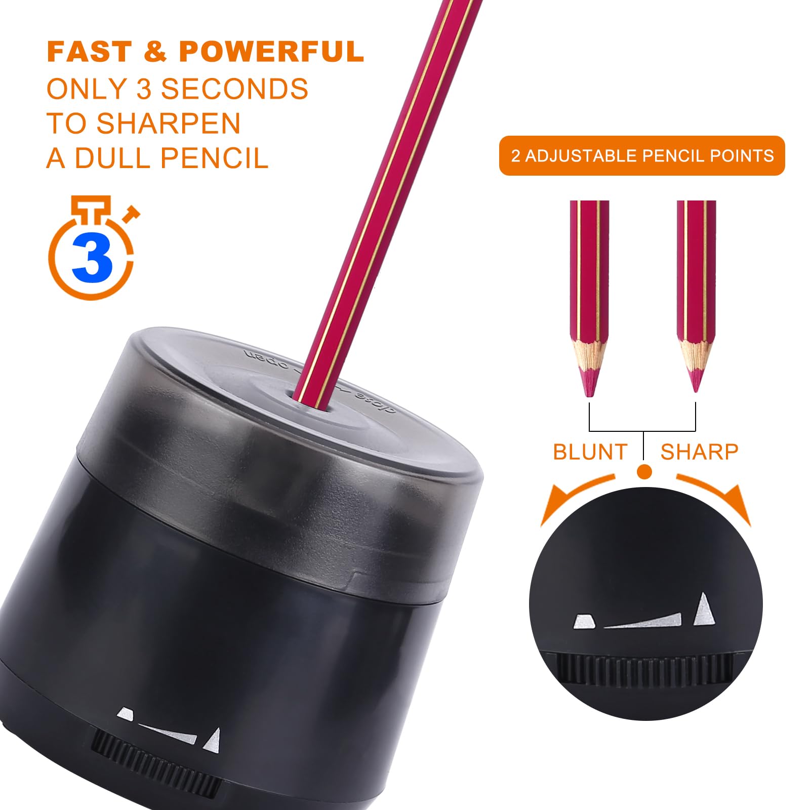 Electric Pencil Sharpener - USB/Battery Operated for School & Office Use