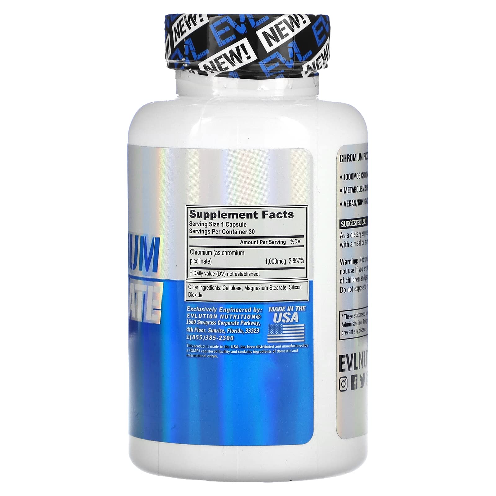 EVLution Nutrition Chromium Picolinate Supplement - 30 Capsules for Blood Sugar Support & Metabolism Boost | Supports Weight Management & Healthy Glucose Levels