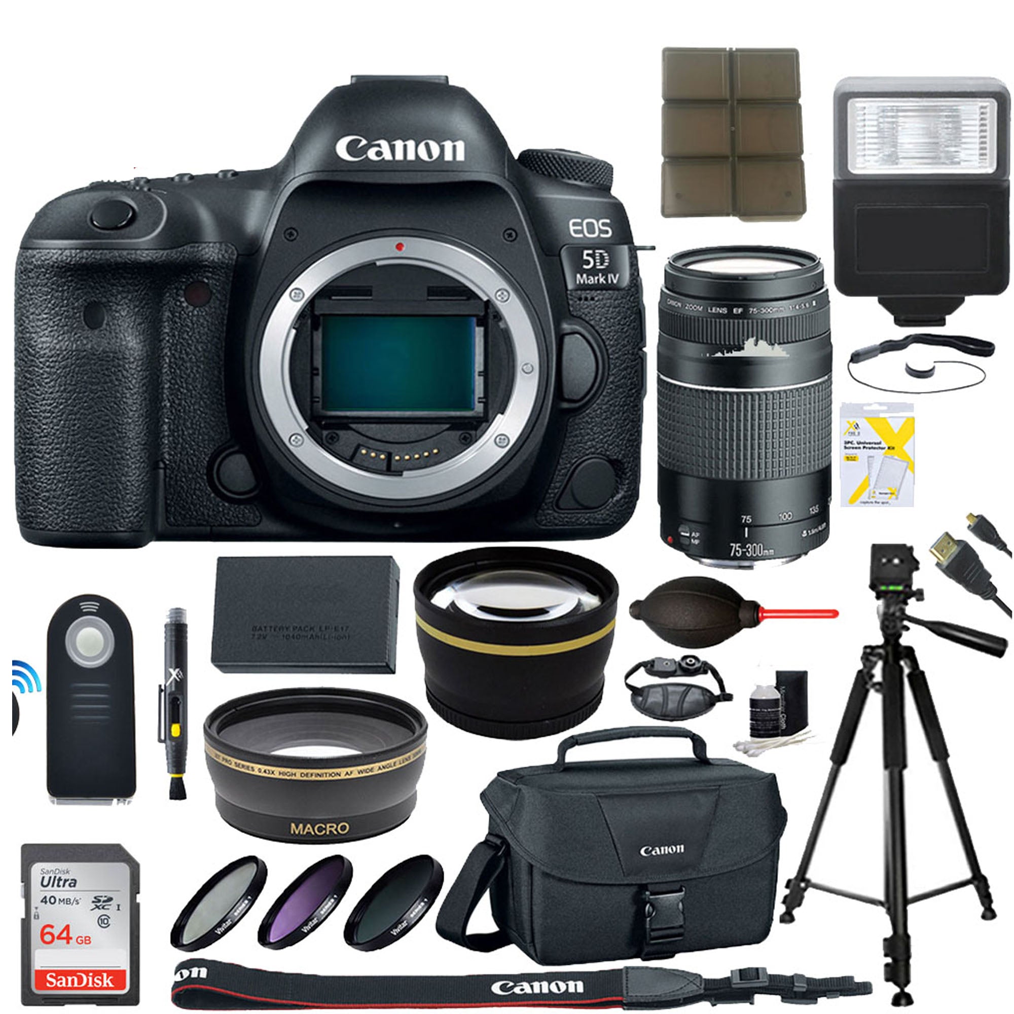 Canon EOS 5D Mark IV DSLR Camera with 75-300mm Lens Bundle - Professional Full Frame Digital Camera for Photography, Videography & Travel - Perfect for Portrait, Landscape & Wildlife Photography