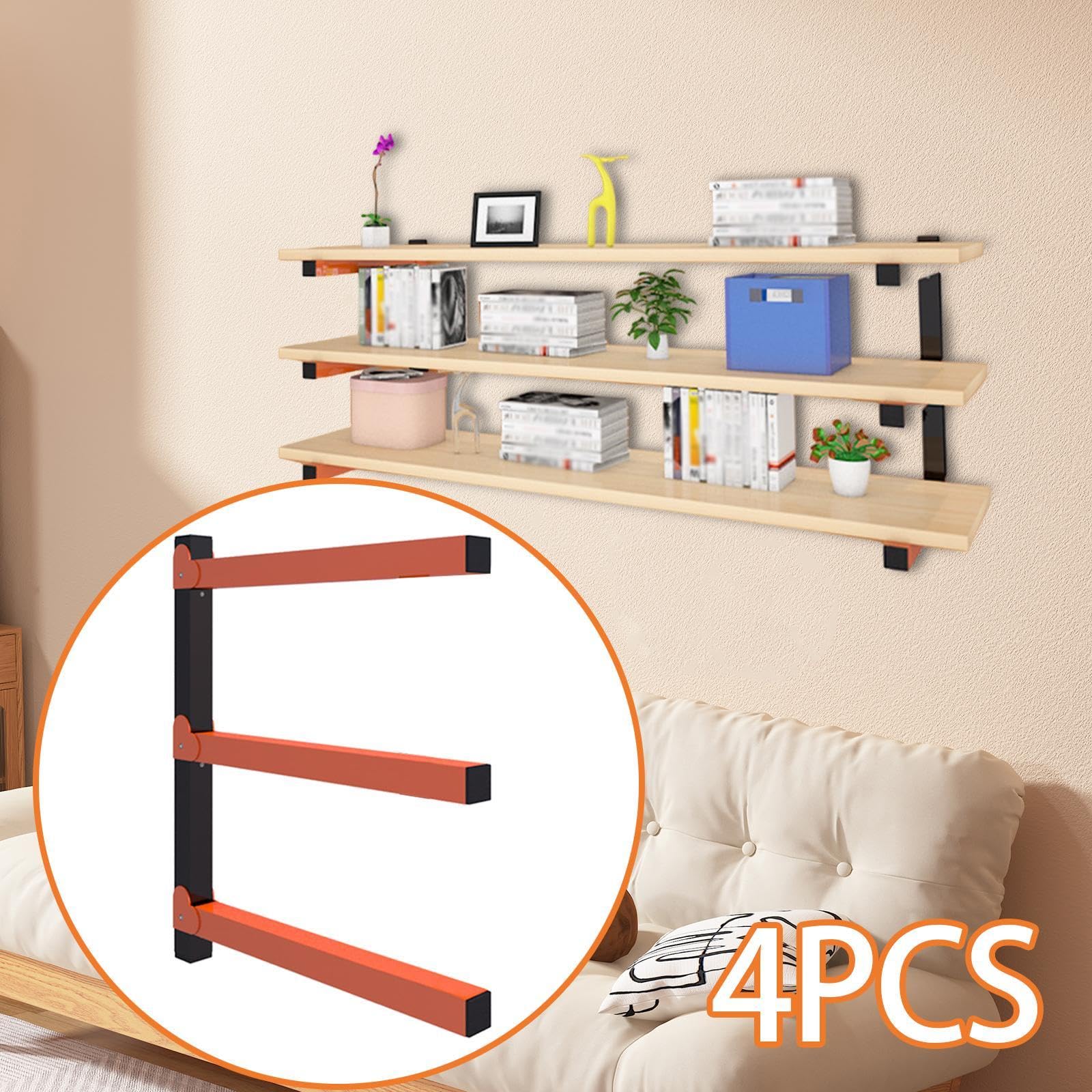 4-Piece Wall Mount Wood Organizer Rack - Heavy Duty Metal Lumber Storage with 3-Tier System for Garage, Shed, Indoor & Outdoor Use - Perfect for Firewood, Plywood & DIY Projects