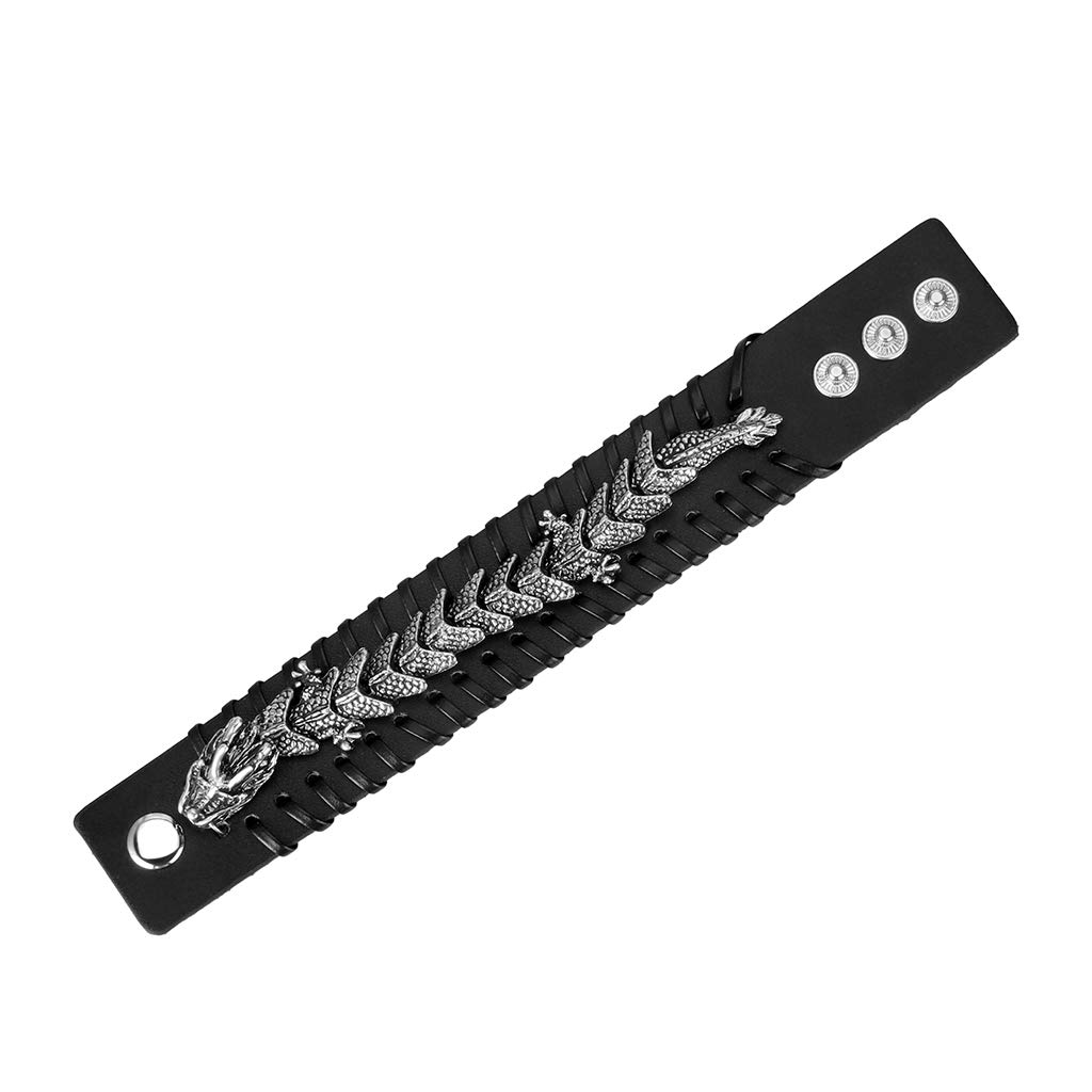 GelConnie Punk Braided Leather Cuff Bracelet - Adjustable Faux Leather Wristband for Men & Women - Gothic Viking Bangle Wrap Bracelet - Perfect for Rock Concerts, Festivals & Everyday Fashion