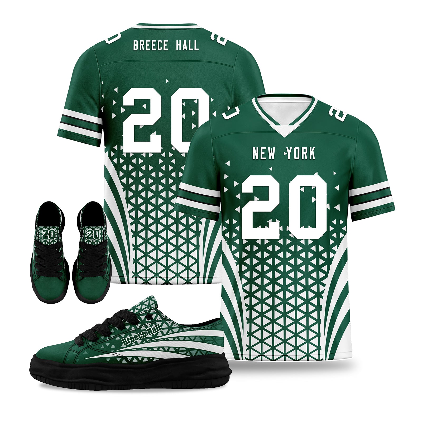 Custom Green & White New York Football Jersey with Matching Sports Shoes - Personalized Combo Set for Fans & Players | Game Day Outfit & Training Gear | D023031-28