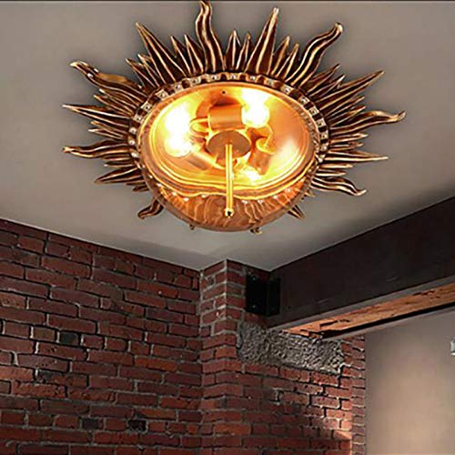 Vintage Industrial LED Flush Mount Ceiling Light Fixture - 3-Light Metal & Glass Sun Design for Living Room, Foyer, Cafe & Restaurant | Retro Hanging Pendant Lighting for Home & Commercial Spaces