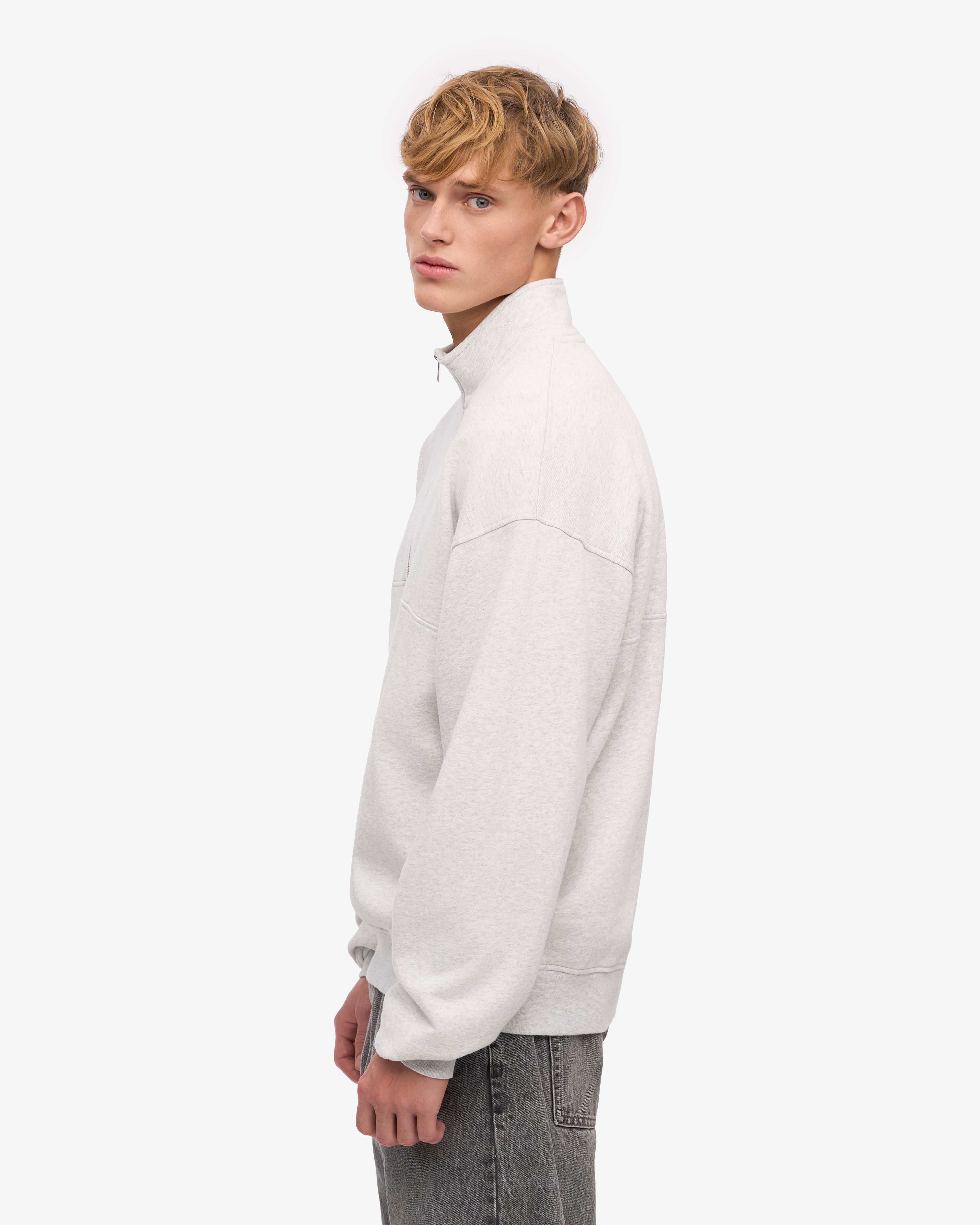 Organic Cotton Quarter Zip Sweater - Snow Melange Color - Perfect for Outdoor Activities & Casual Wear