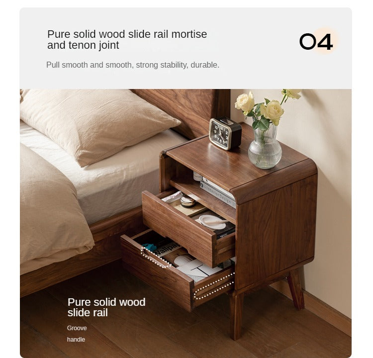 Black Walnut Solid Wood Modern Nightstand - Small Bedside Table with Storage Drawer for Bedroom, Living Room, or Office