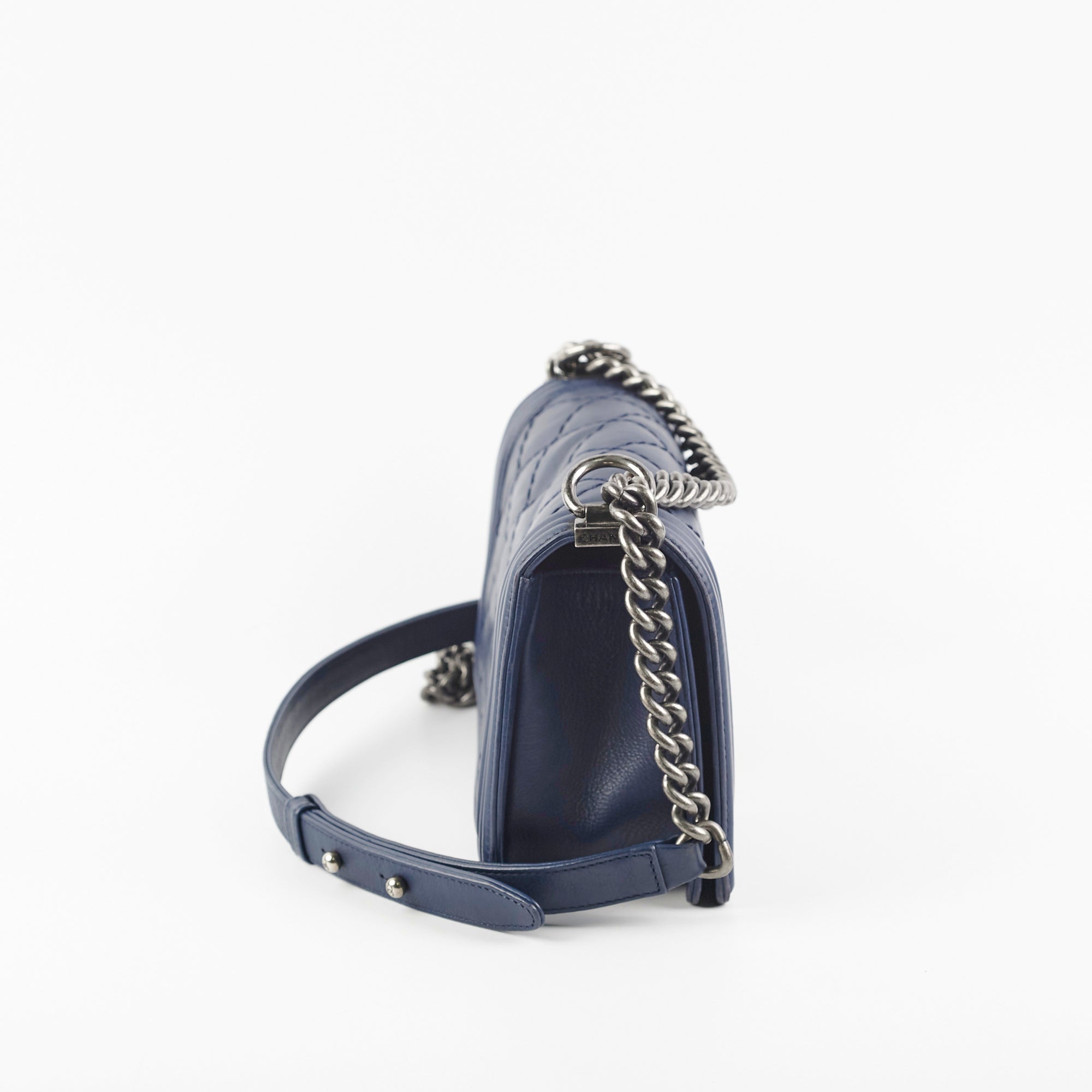 Chanel Boy Bag Old Medium Navy Blue Lambskin Leather Crossbody Bag for Women - Luxury Designer Handbag for Evening Parties, Date Night & Special Occasions