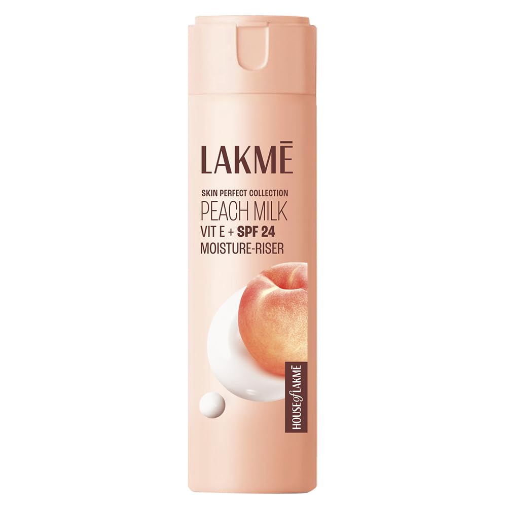 LAKMÉ Peach Milk Ceramide Lotion SPF 24 with Hyaluronic Acid | Intense Moisturizing Face & Body Lotion | UVA/UVB Protection | For Dry, Normal & Sensitive Skin | Skin Conditioner | 120ml | Perfect for Daily Hydration & Sun Protection