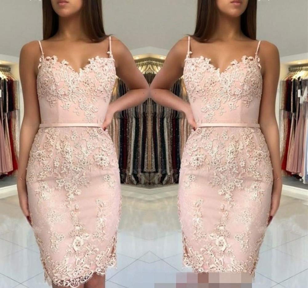 Elegant Women's Short Ball Dresses with Spaghetti Straps - Sweet & Slim Fit Cocktail Party Dress in Pale Pink | Perfect for Weddings, Proms, and Evening Events