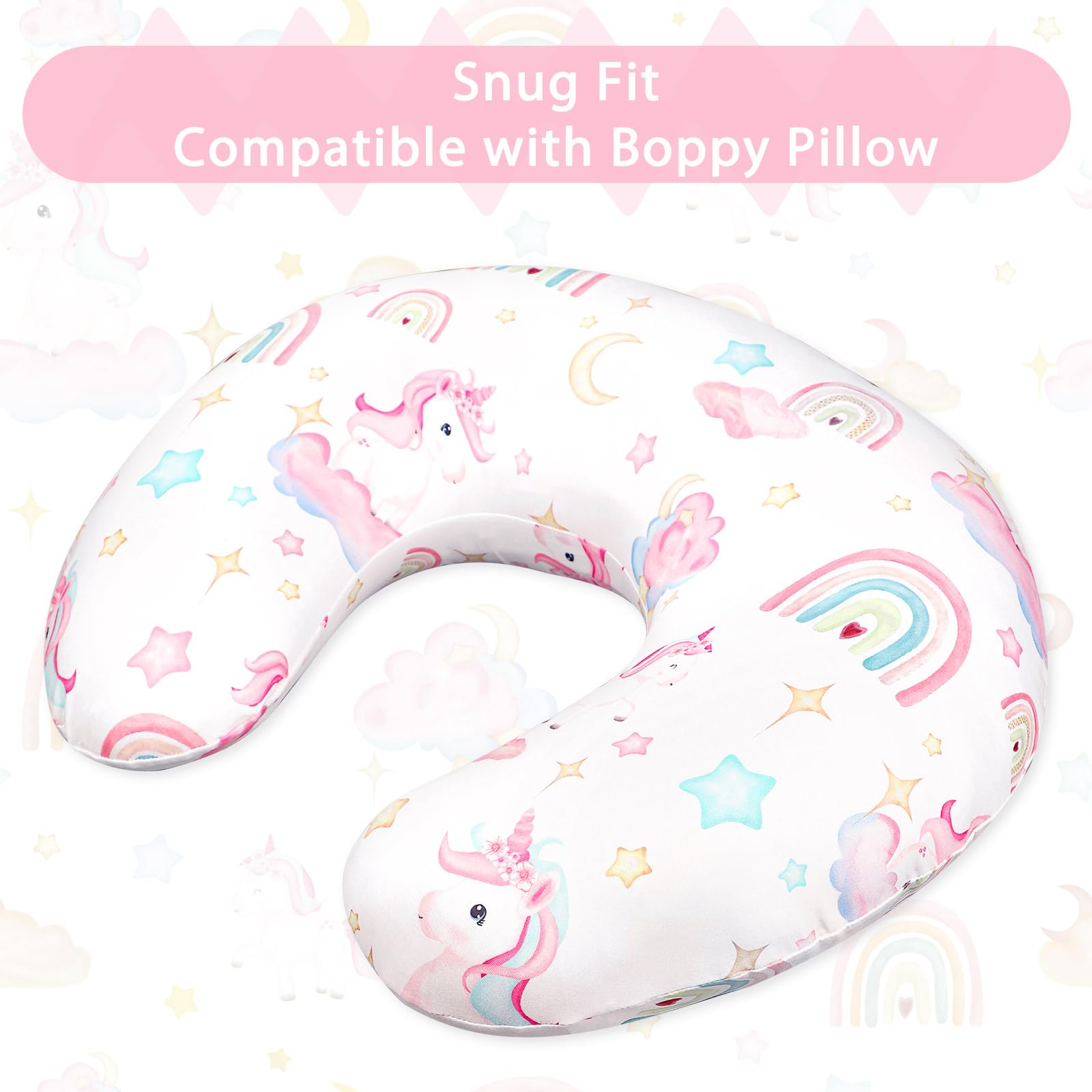 Organic Knit Nursing Pillow Cover - Soft Breathable Breastfeeding Pillow Slipcover for Moms & Newborns - Baby Girl & Boy Feeding Pillow Covers in Rainbow & Unicorn Designs - Perfect for Comfortable Nursing Sessions at Home or On-the-Go
